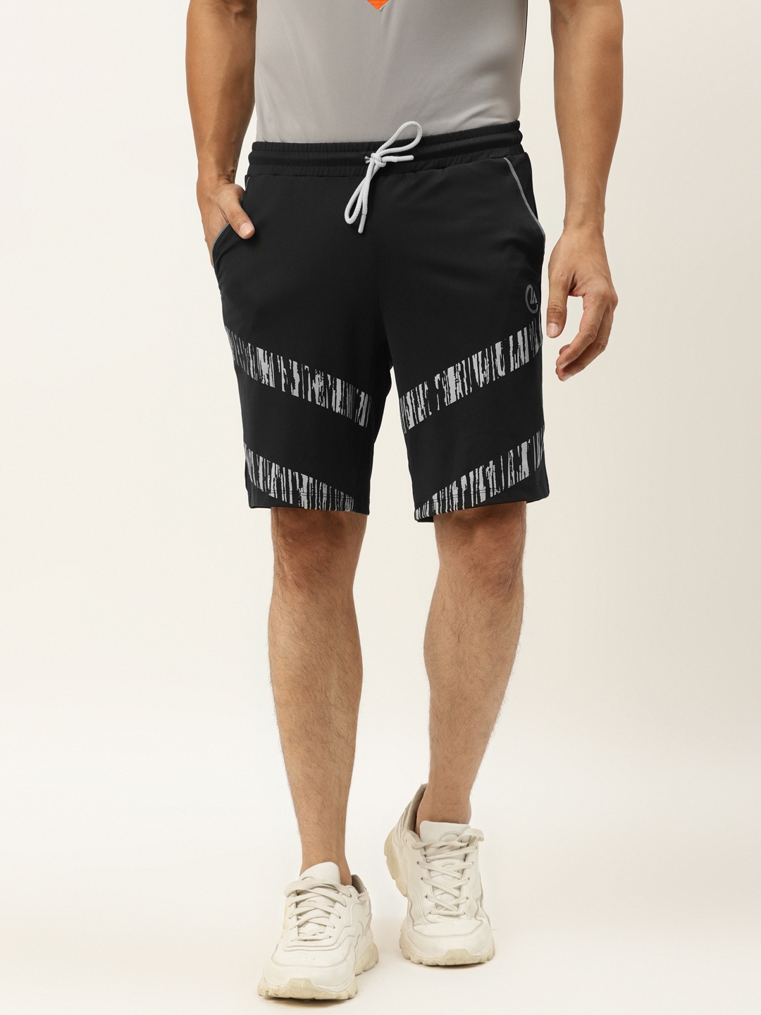 

ACTOHOLIC Men Black & Grey Printed Regular Fit Sports Shorts