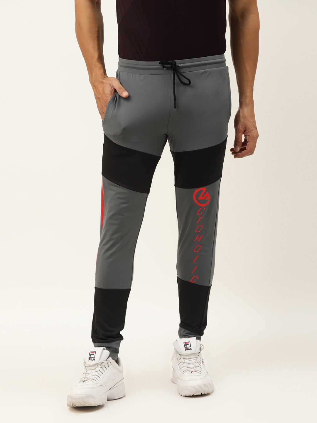 

ACTOHOLIC Men Grey & Black Colourblocked Joggers