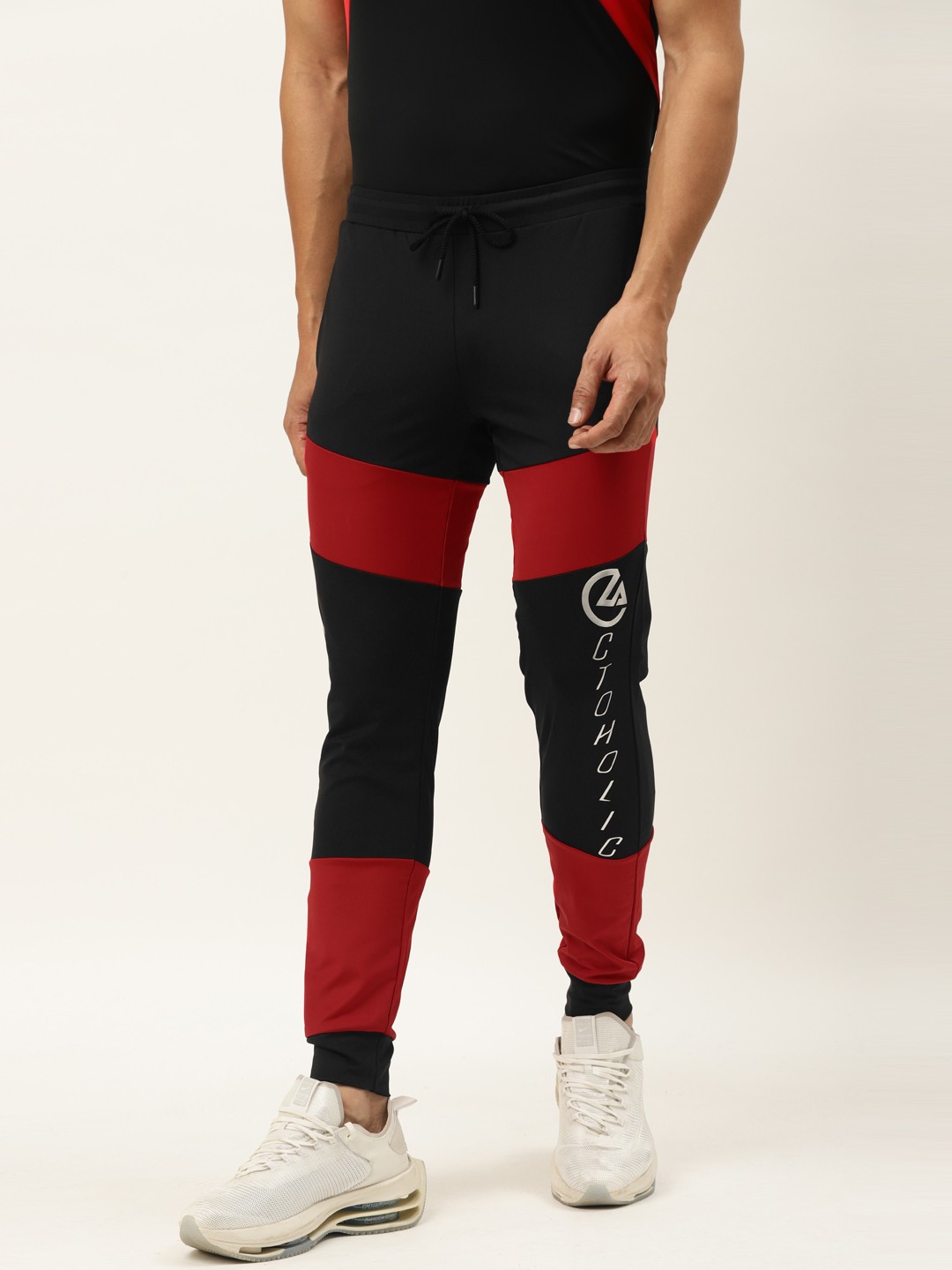 

ACTOHOLIC Men Black & Red Colourblocked Joggers
