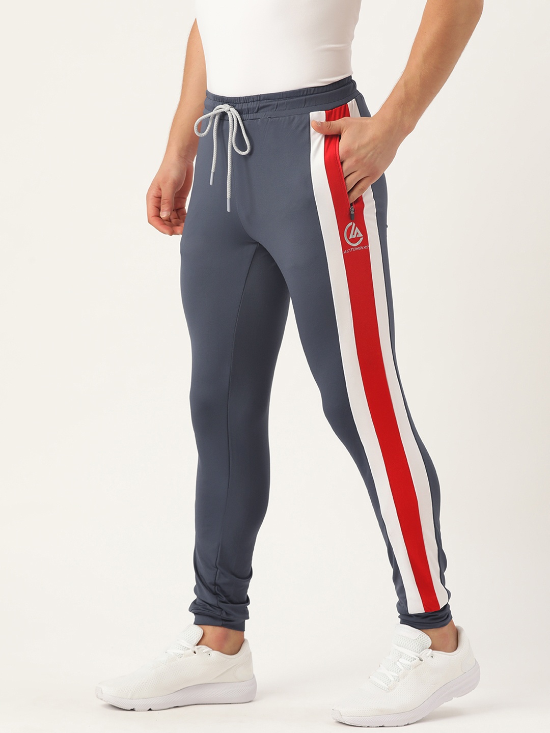 

ACTOHOLIC Men Charcoal Grey Solid Joggers with Striped Detail