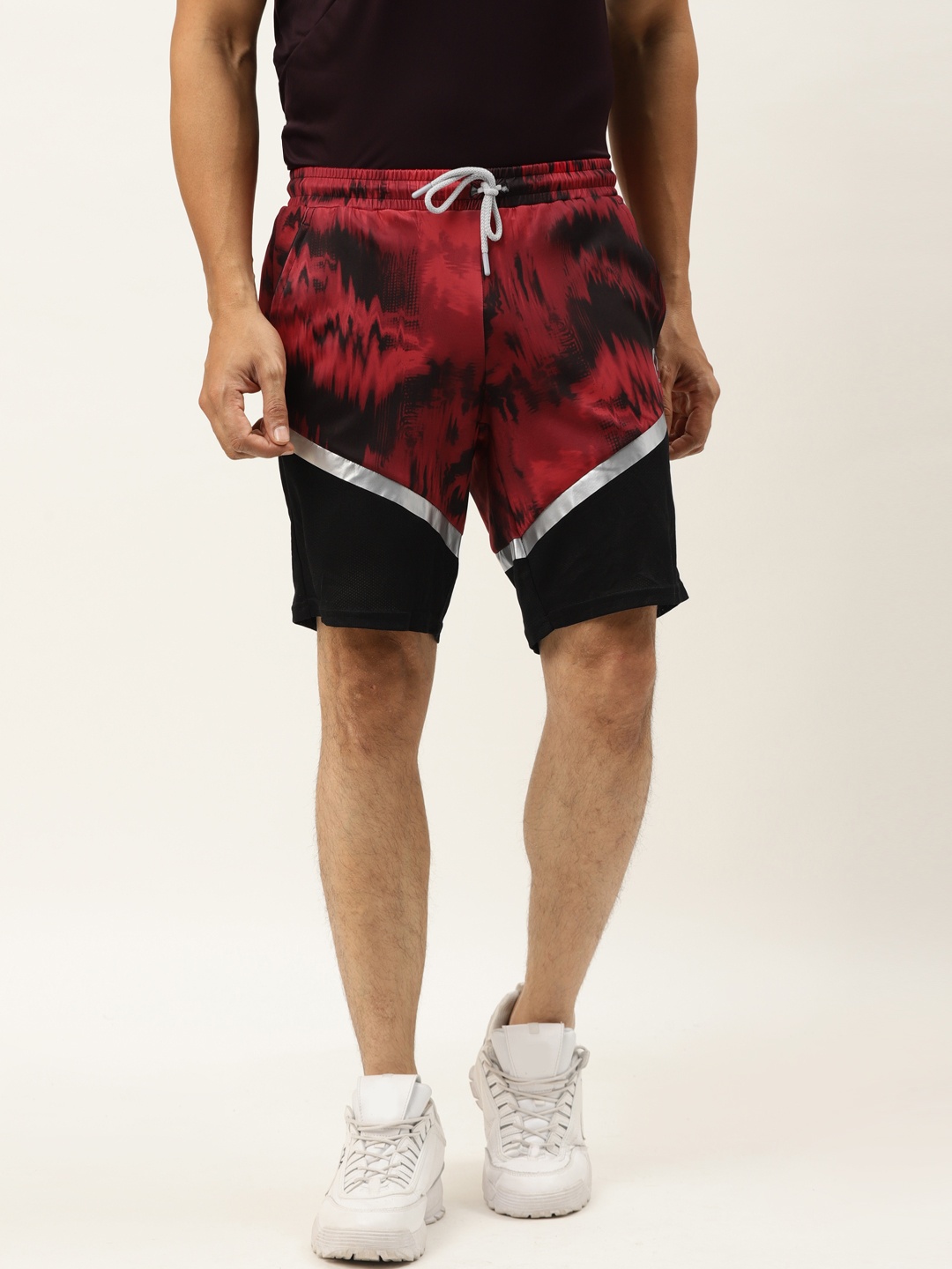 

ACTOHOLIC Men Red & Black Printed Regular Fit Sports Shorts
