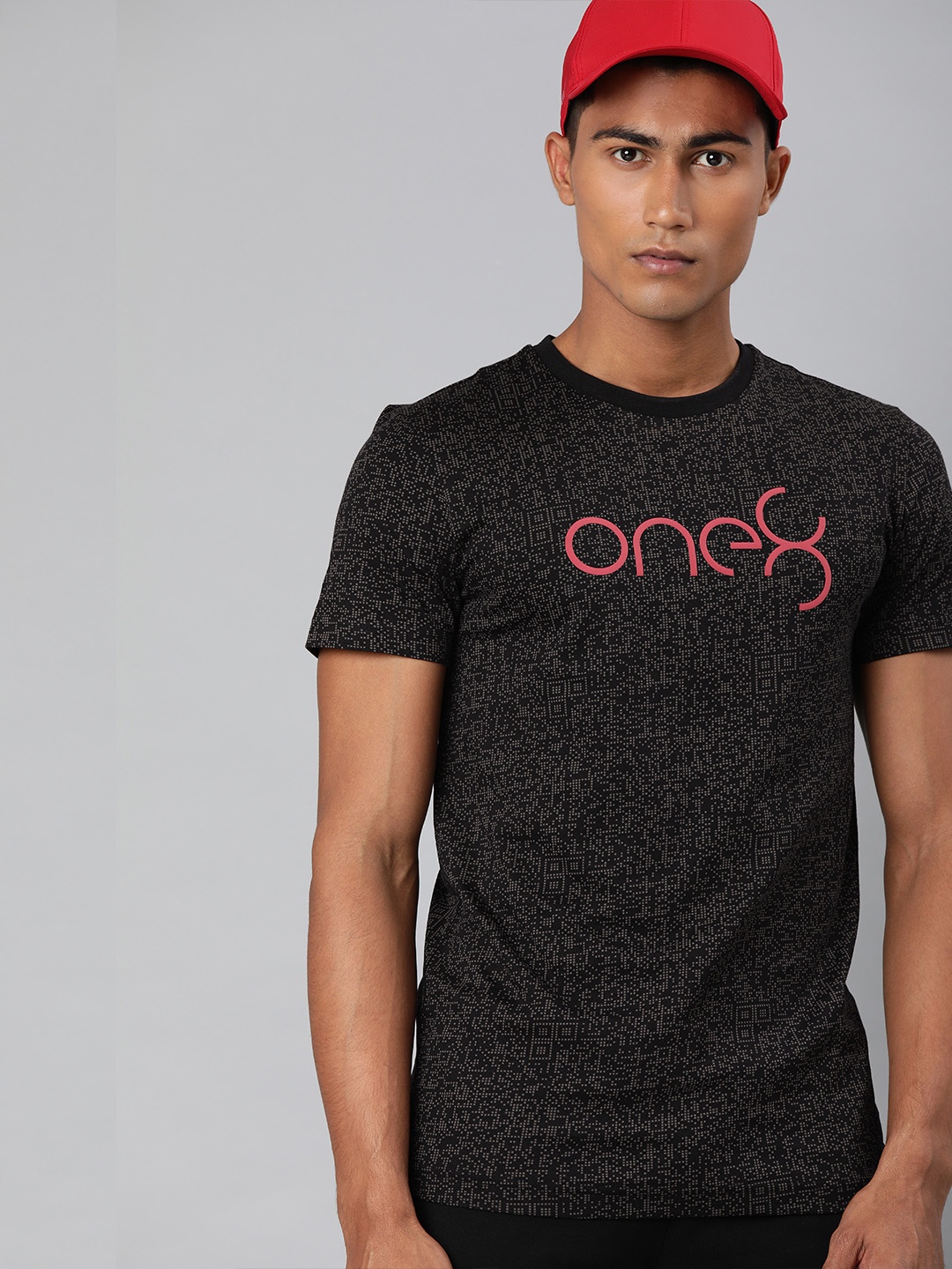 

one8 x PUMA Men Black Printed Slim Fit Round Neck VK Ms AOP Pure Cotton T-shirt