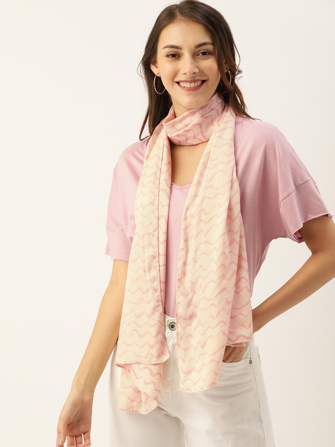 

DressBerry Women Off-White & Pink Printed Scarf
