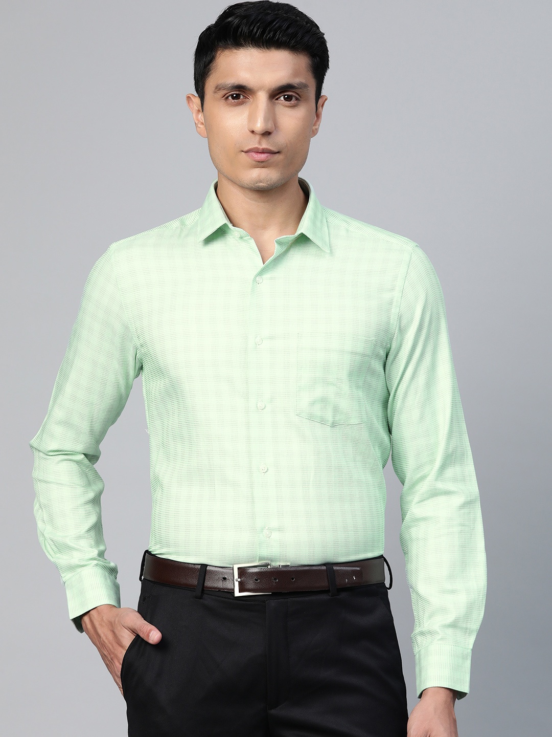 

Arrow Men Green Slim Fit Self-Checked Formal Shirt