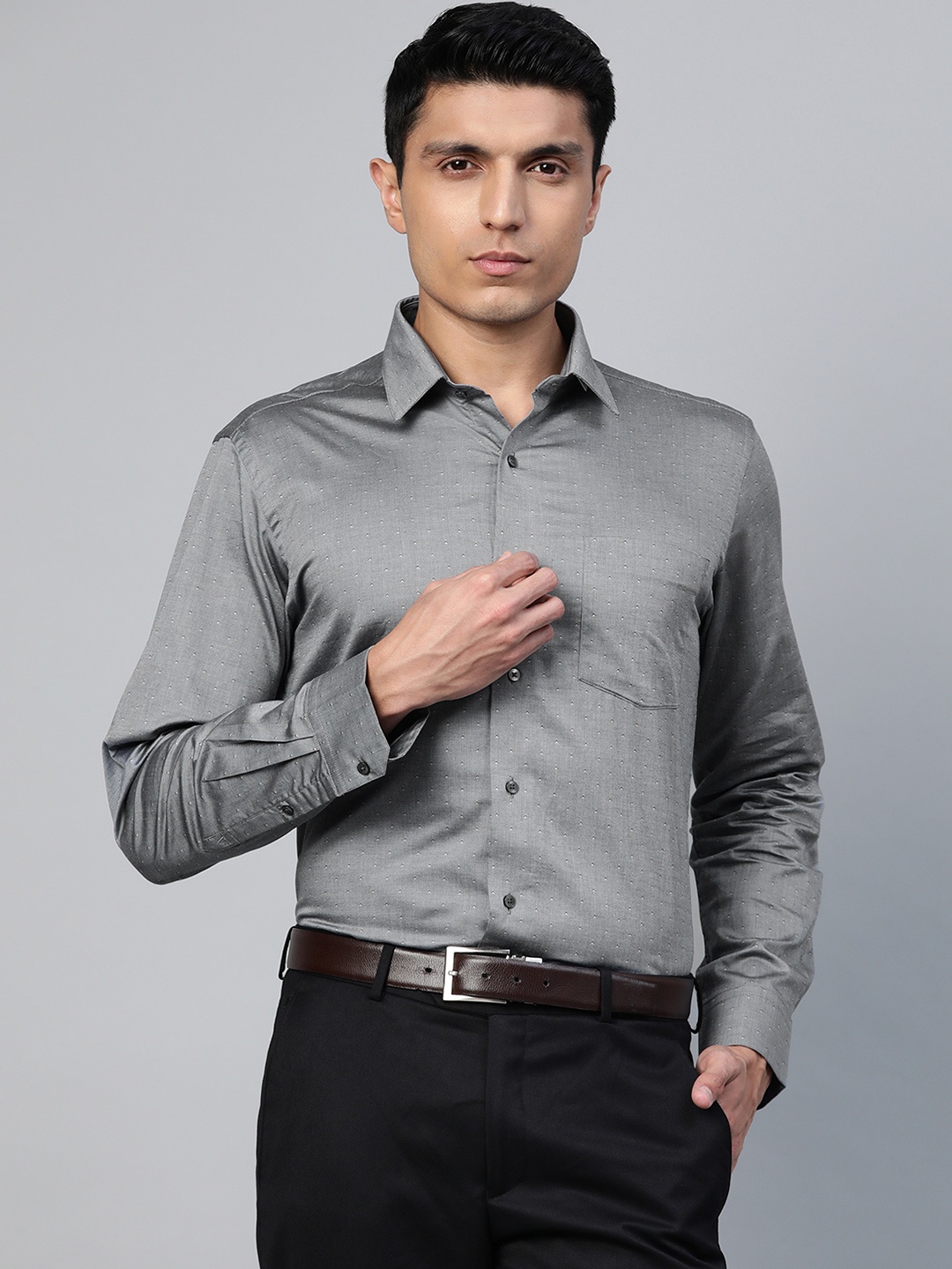 

Arrow Men Grey Regular Fit Self Design Formal Shirt