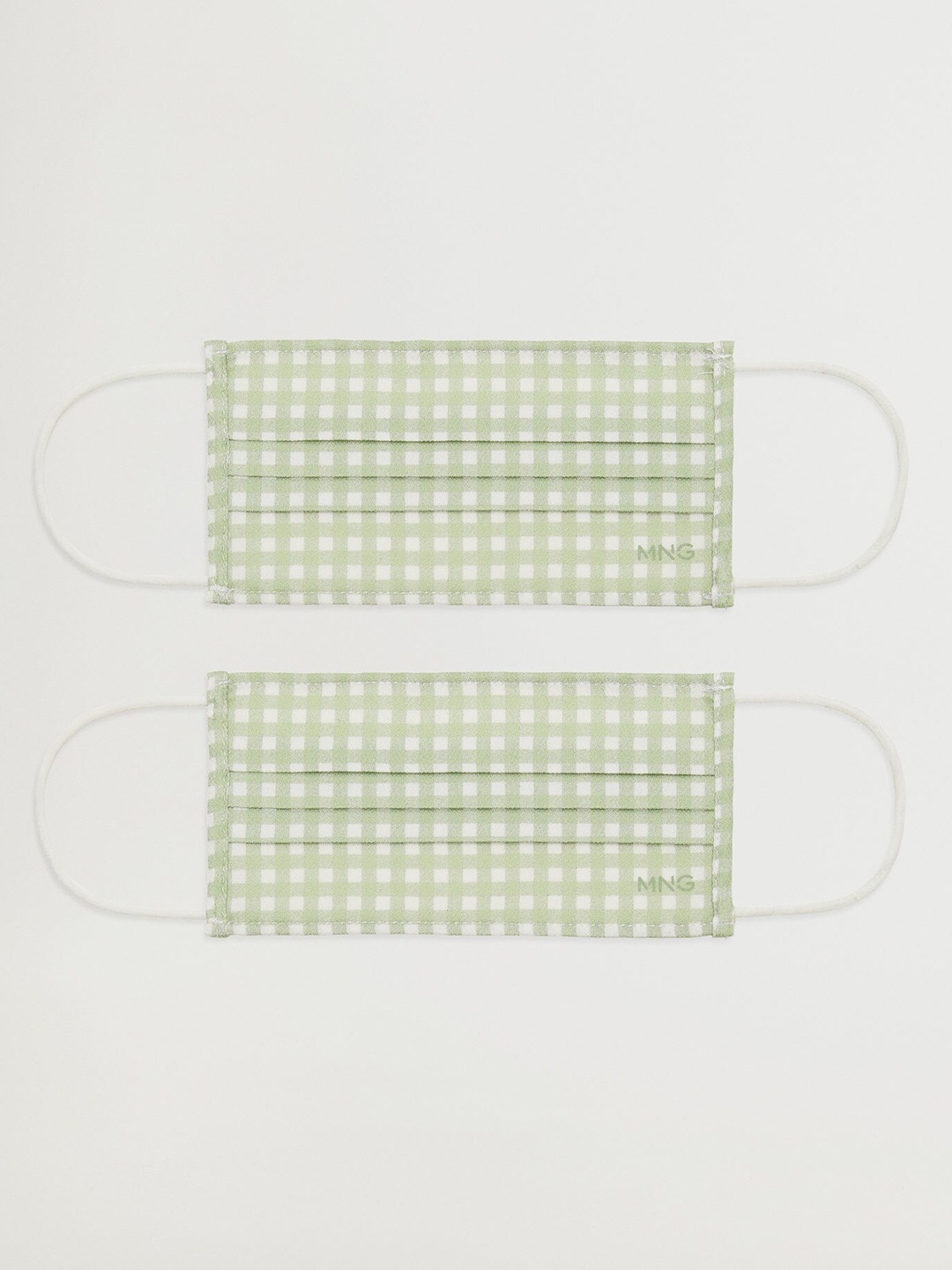 

MANGO Women Pack of 2 Green & White Checked 2 Ply Hygienic Reusable Masks