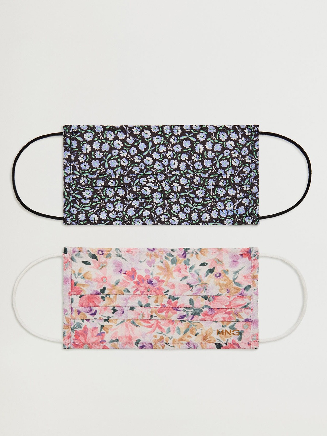 

MANGO Women Pack of 2 Floral Printed 2 Ply Hygienic Reusable Masks, Black