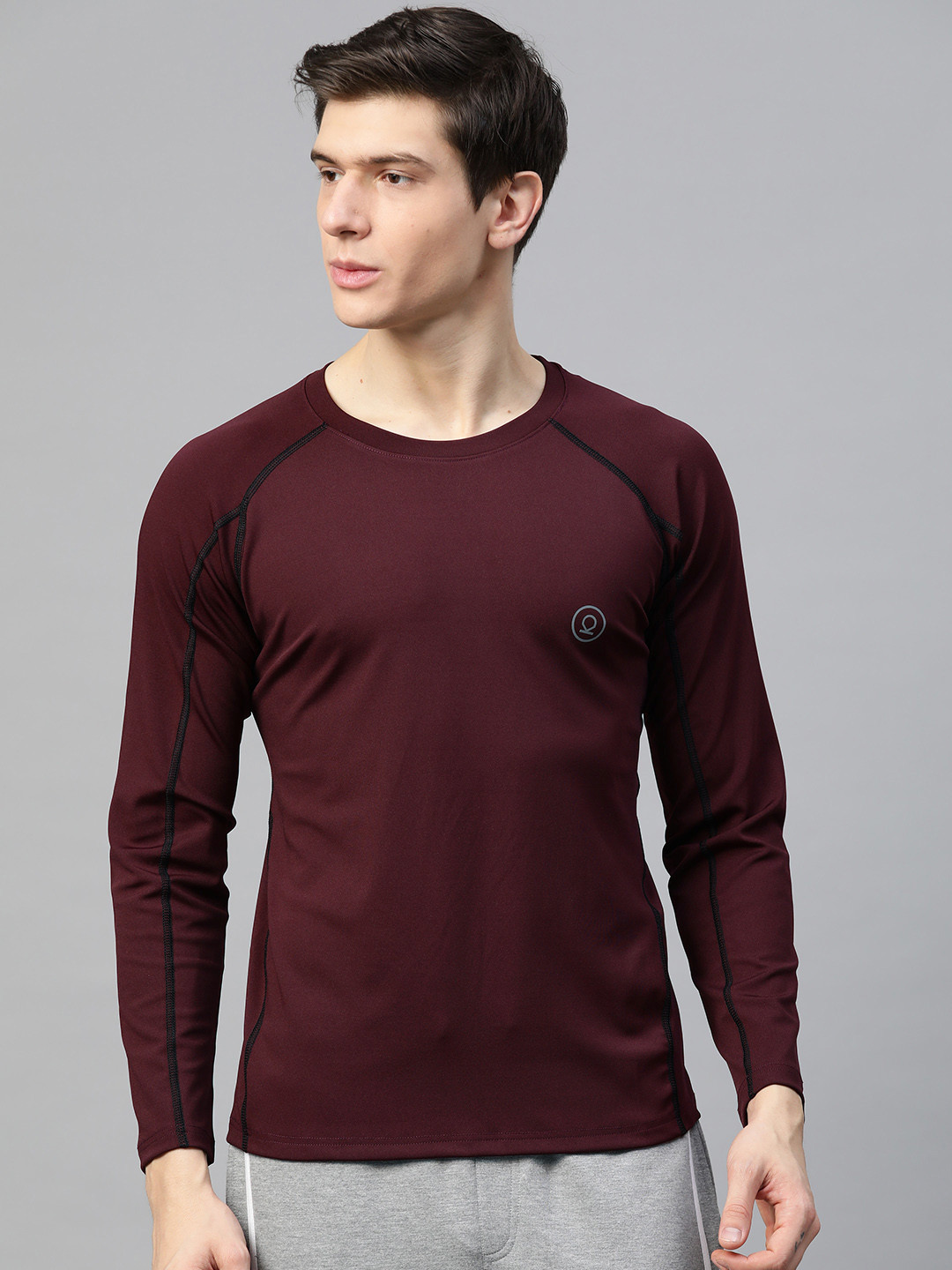 

CHKOKKO Men Burgundy Solid Dri-FIT Round Neck Gym T-shirt