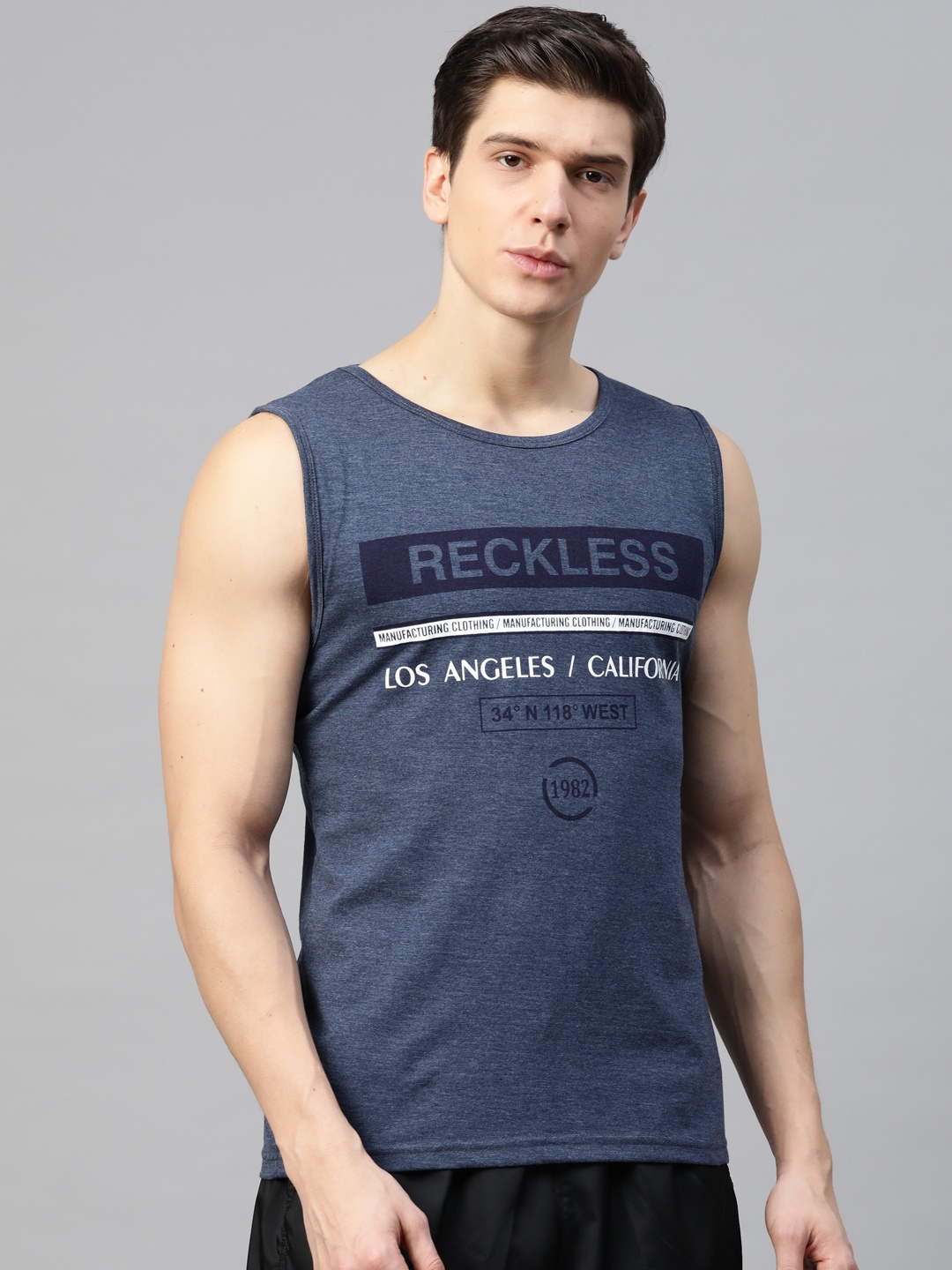

CHKOKKO Men Blue Printed Round Neck Dri-FIT Gym T-shirt