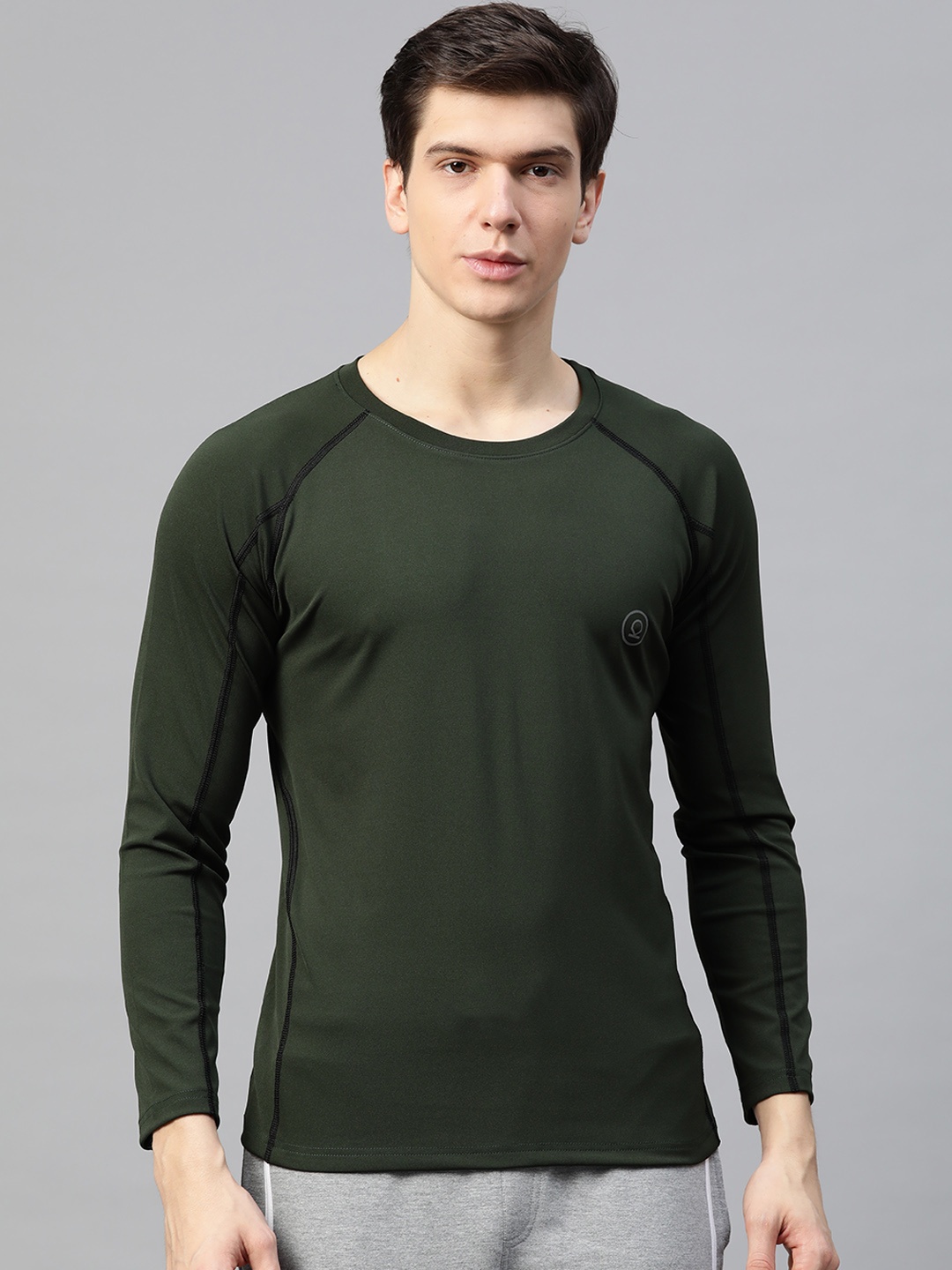 

CHKOKKO Men Green Solid Dri-FIT Round Neck Gym T-shirt