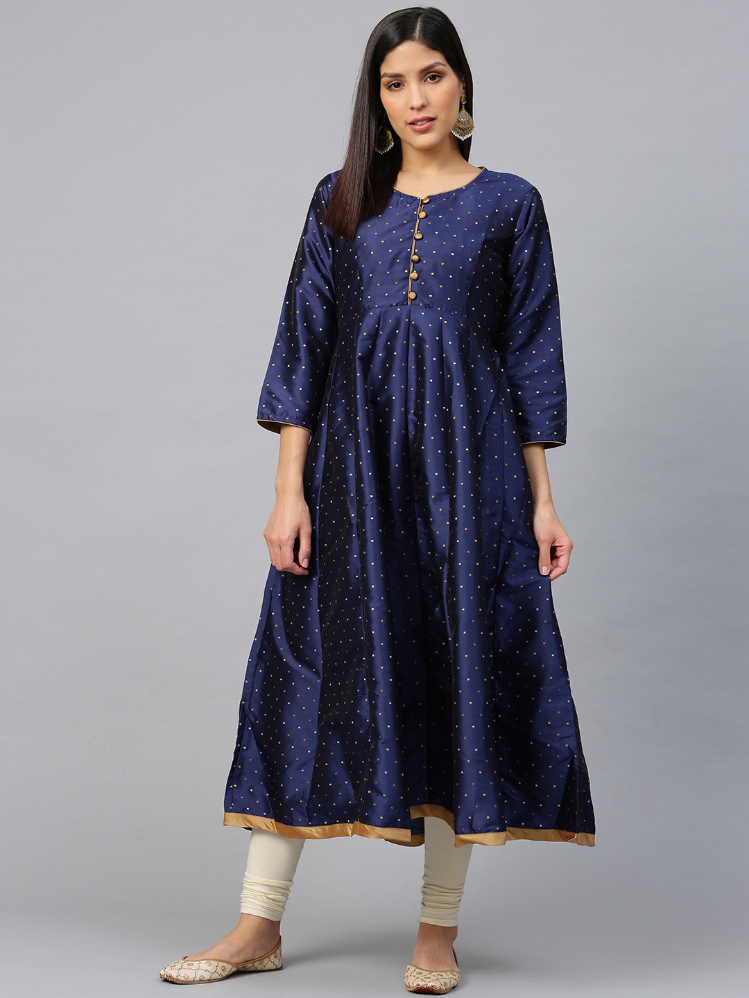 

Bhama Couture Women Navy Blue & Golden Woven Design Anarkali Kurta