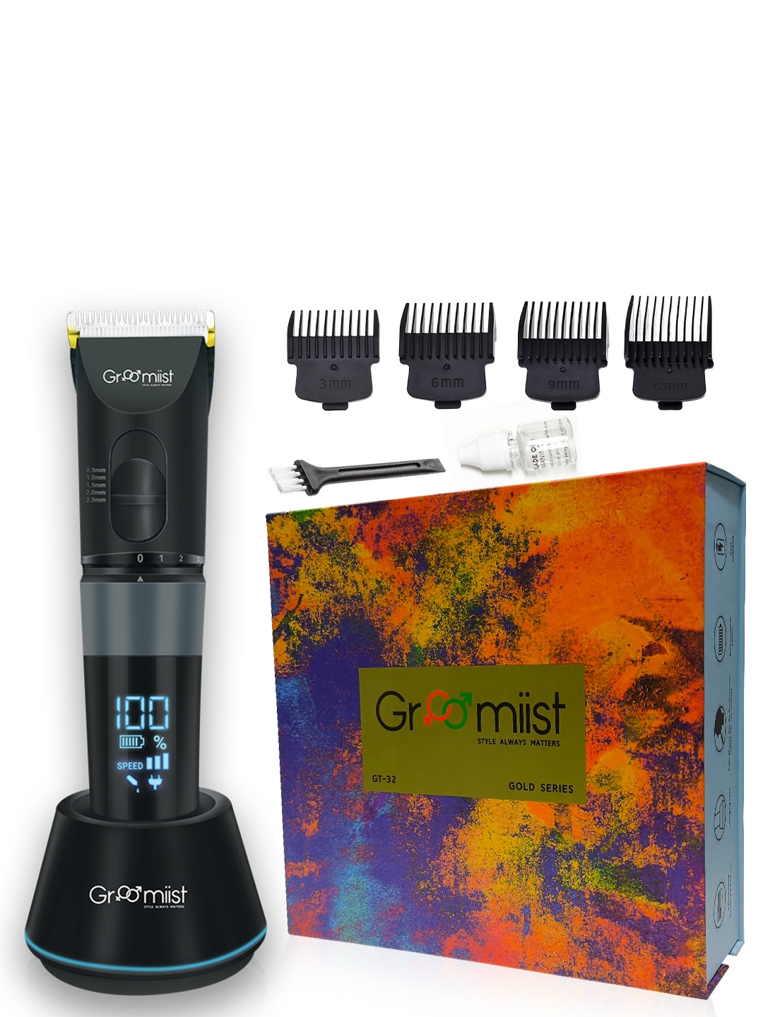

Groomiist Men Cordless Beard Trimmer Shaver120 min 5 Length Black GT-32