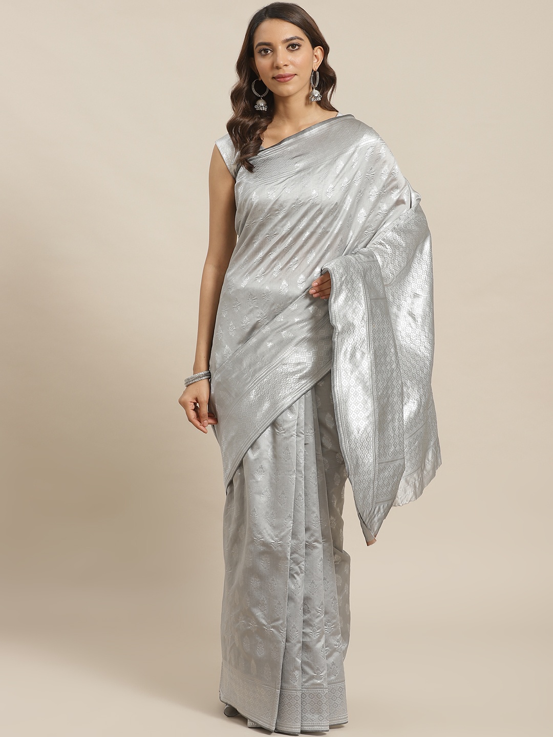 

Shaily Grey Zari Woven Design Saree