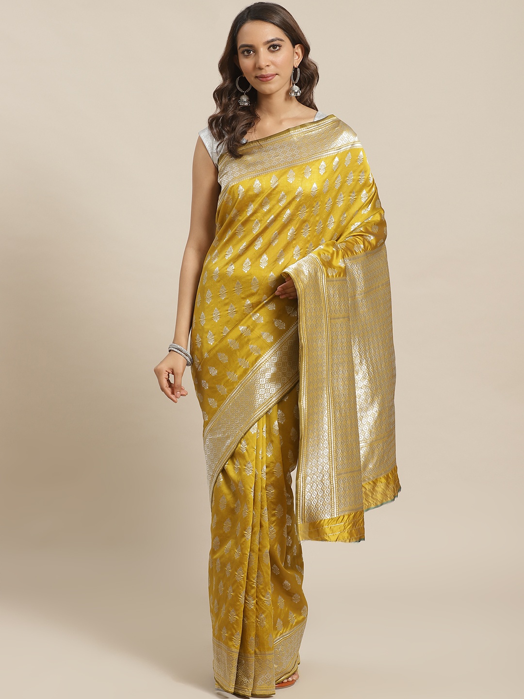 

Shaily Mustard & Golden Woven Design Saree