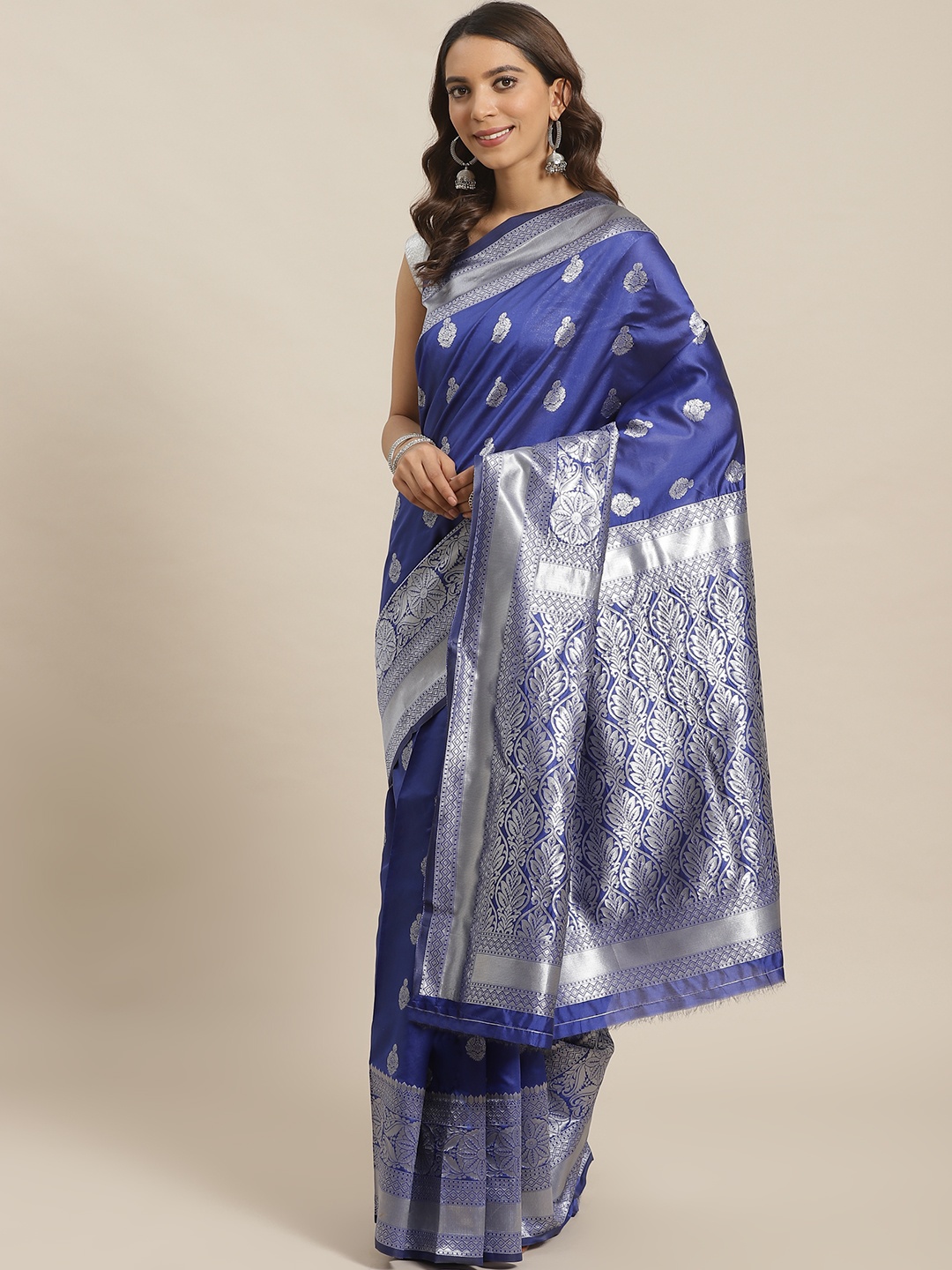 

Shaily Blue & Silver Woven Design Saree