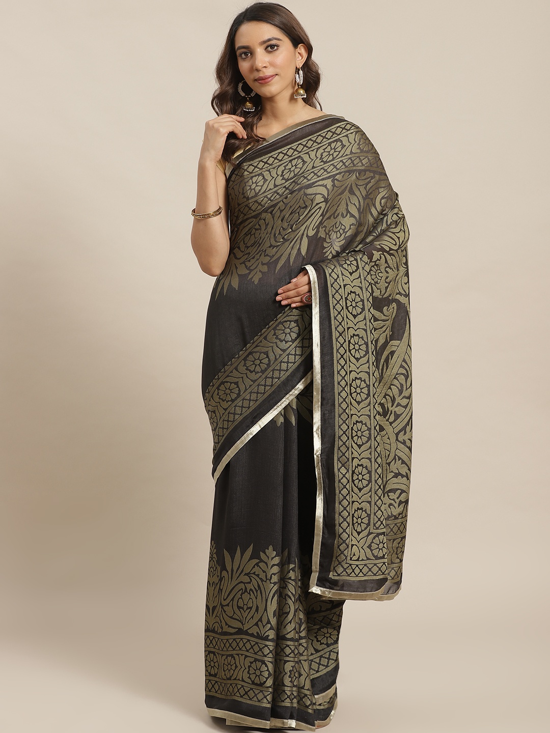 

Shaily Black & Beige Self-Design Saree