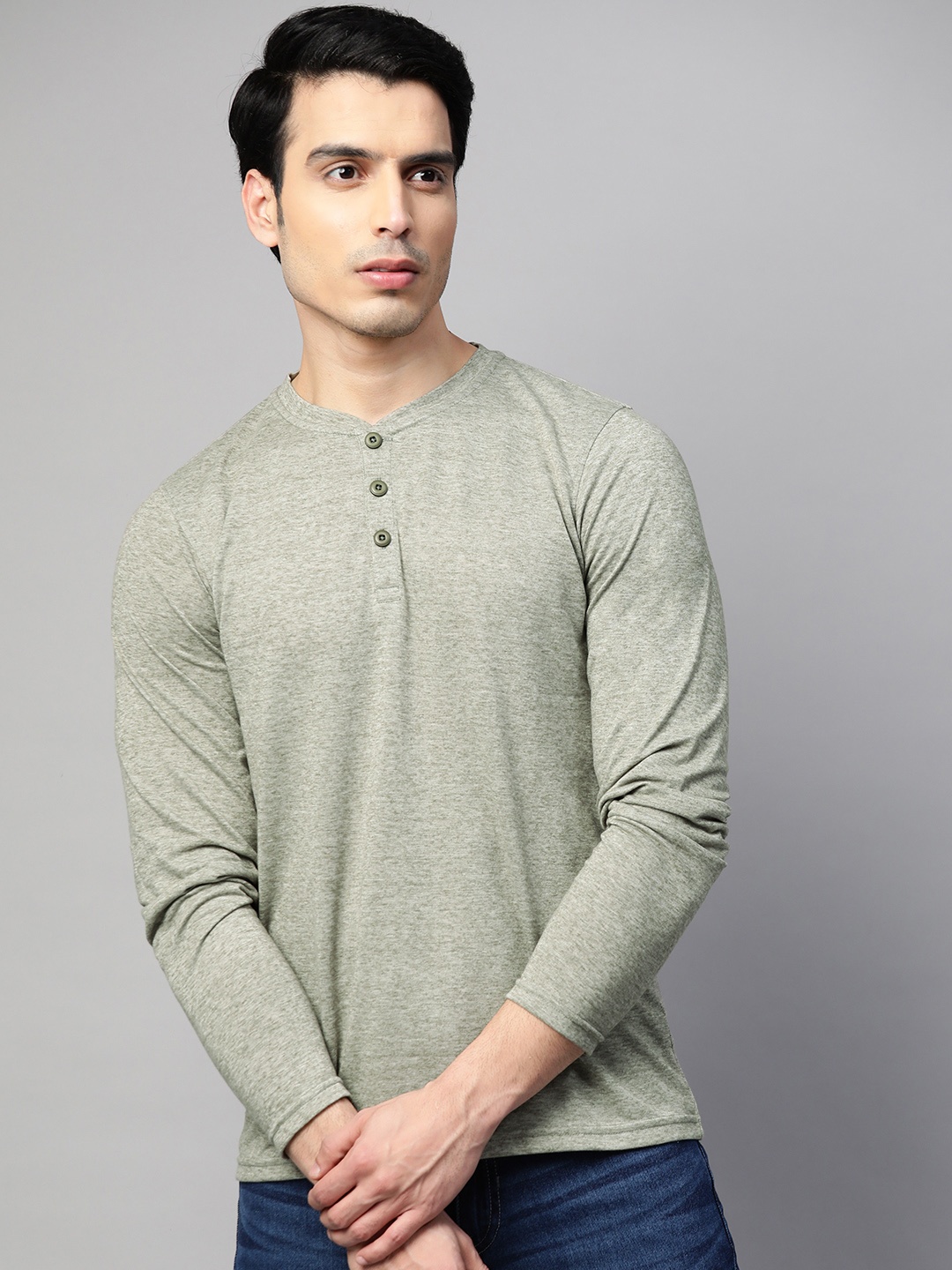 

ManQ CASUAL Men Green Solid Slim Fit Pure Cotton T-shirt