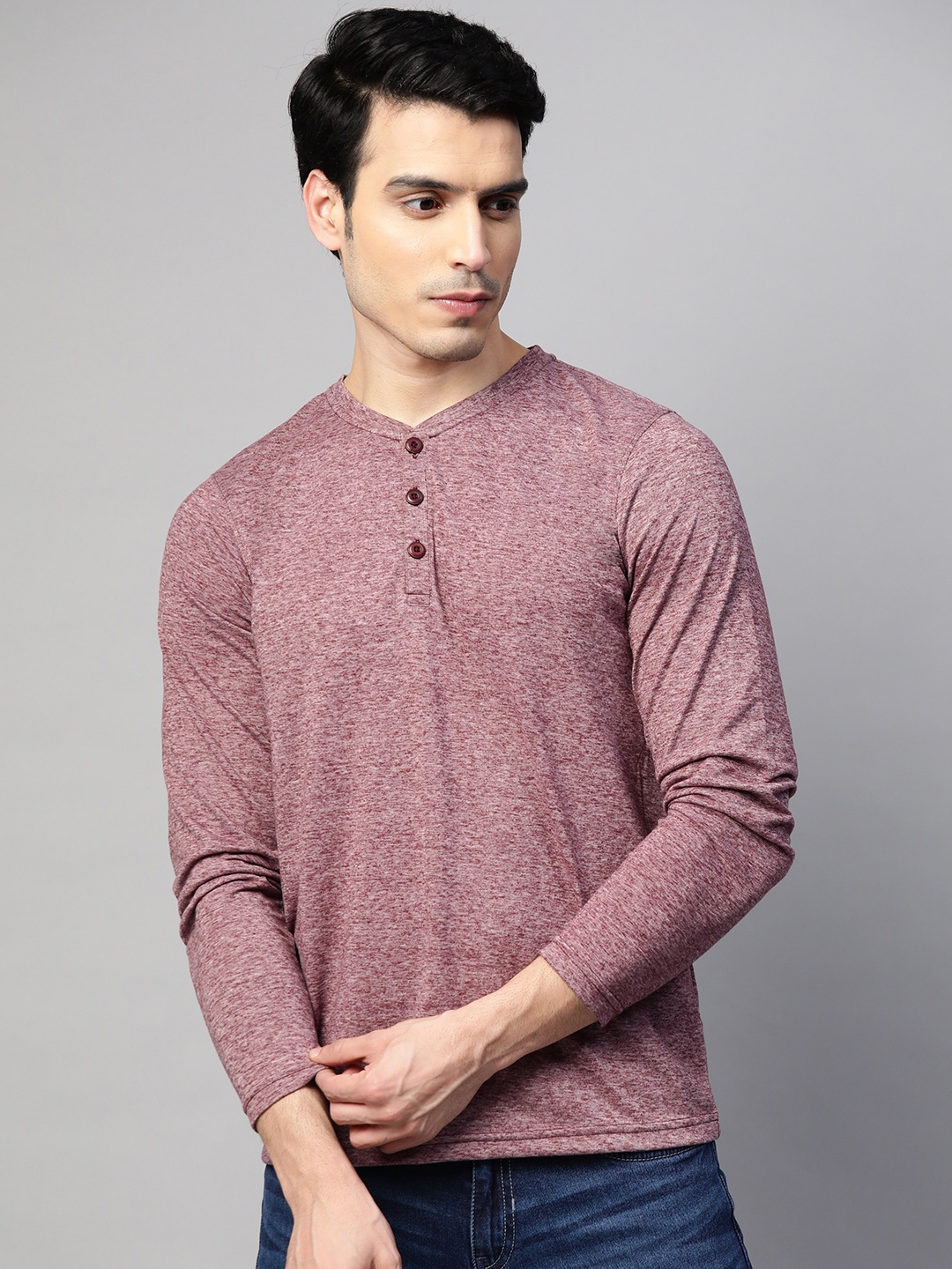 

ManQ CASUAL Men Maroon Solid Slim Fit T-shirt