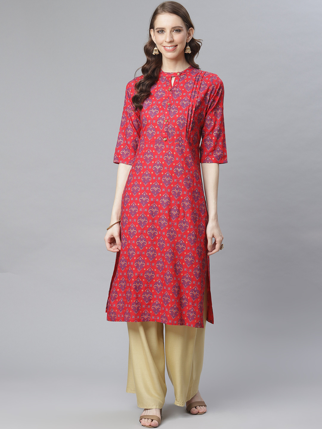 

Anubhutee Women Red & Blue Paisely Print Straight Kurta
