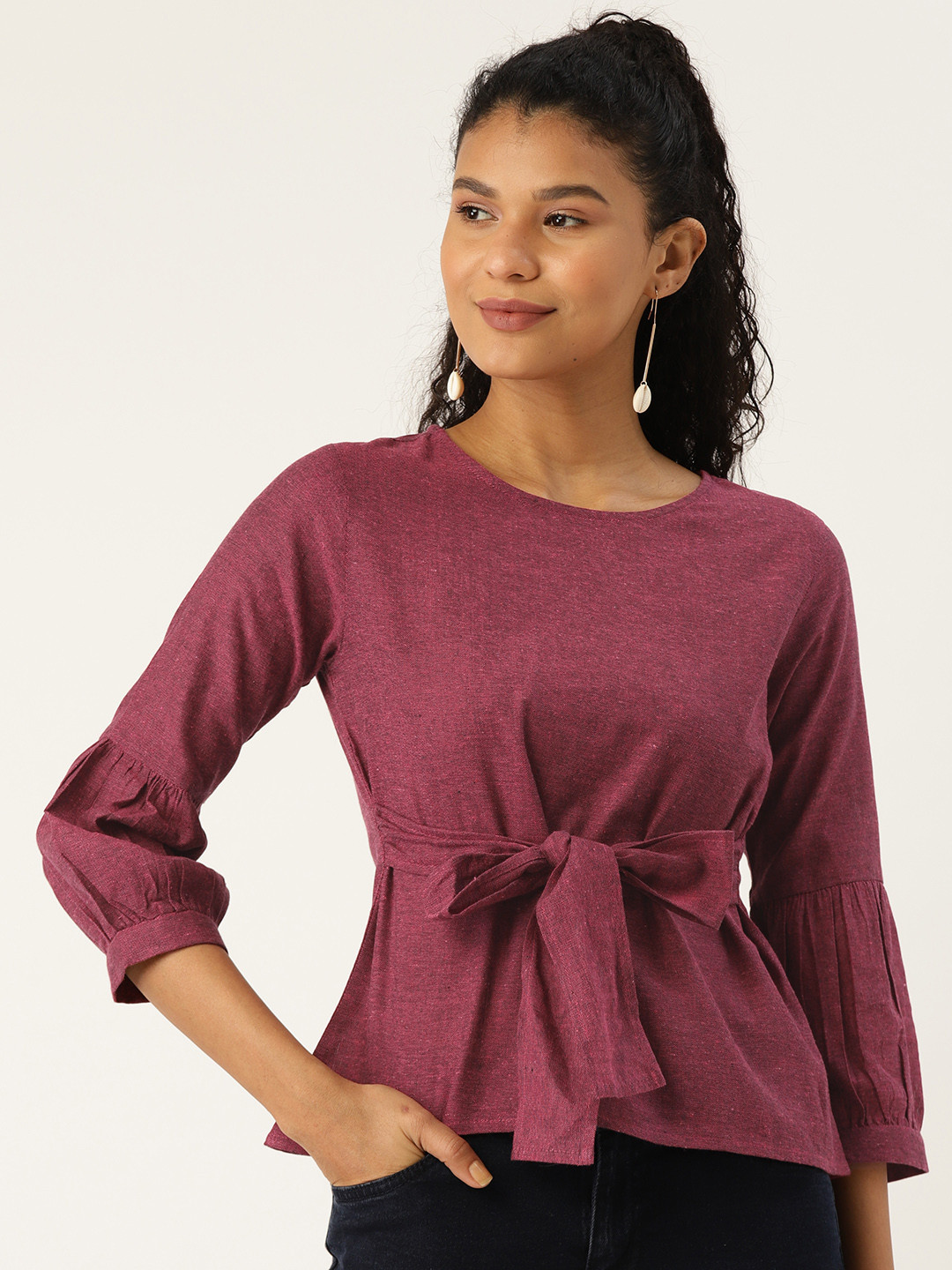 

Cottinfab Women Pink Solid A-Line Pure Cotton Top