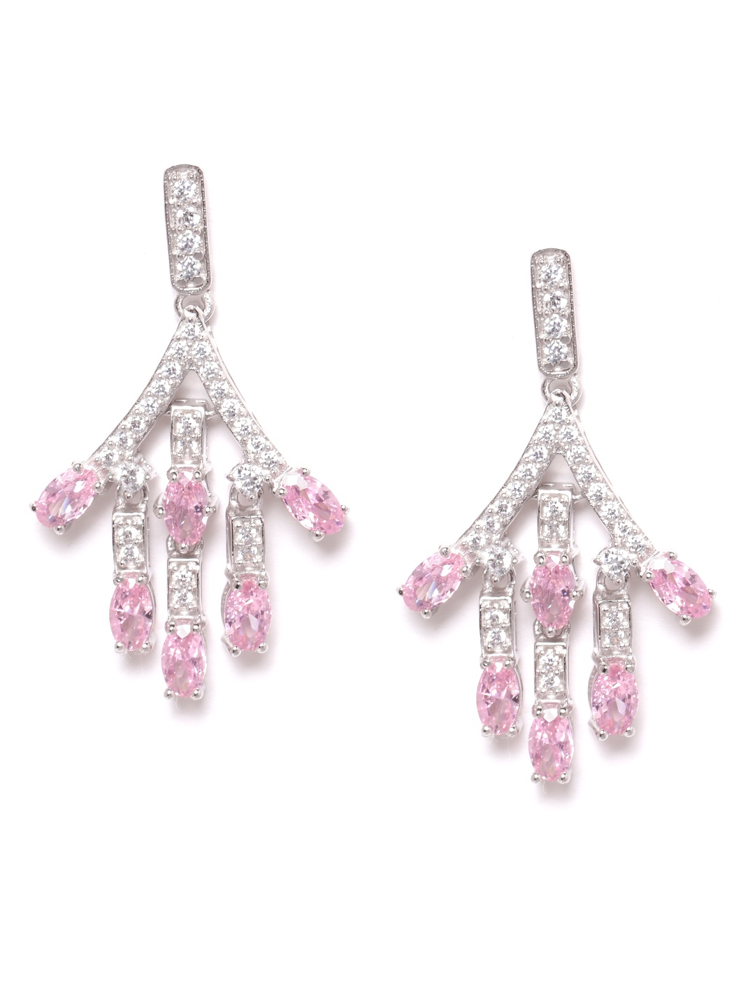 

Silgo Pink & Silver-Toned 925 Sterling Silver CZ-Studded Rhodium-Plated Drop Earrings