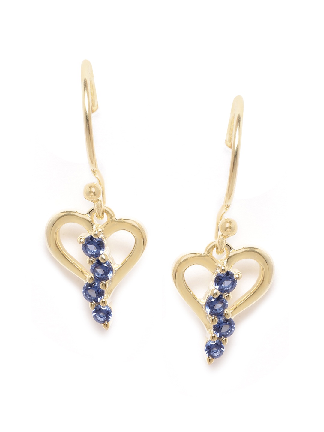 

Silgo Gold-Plated Navy Blue 925 Sterling Silver CZ-Studded Heart Shaped Drop Earrings