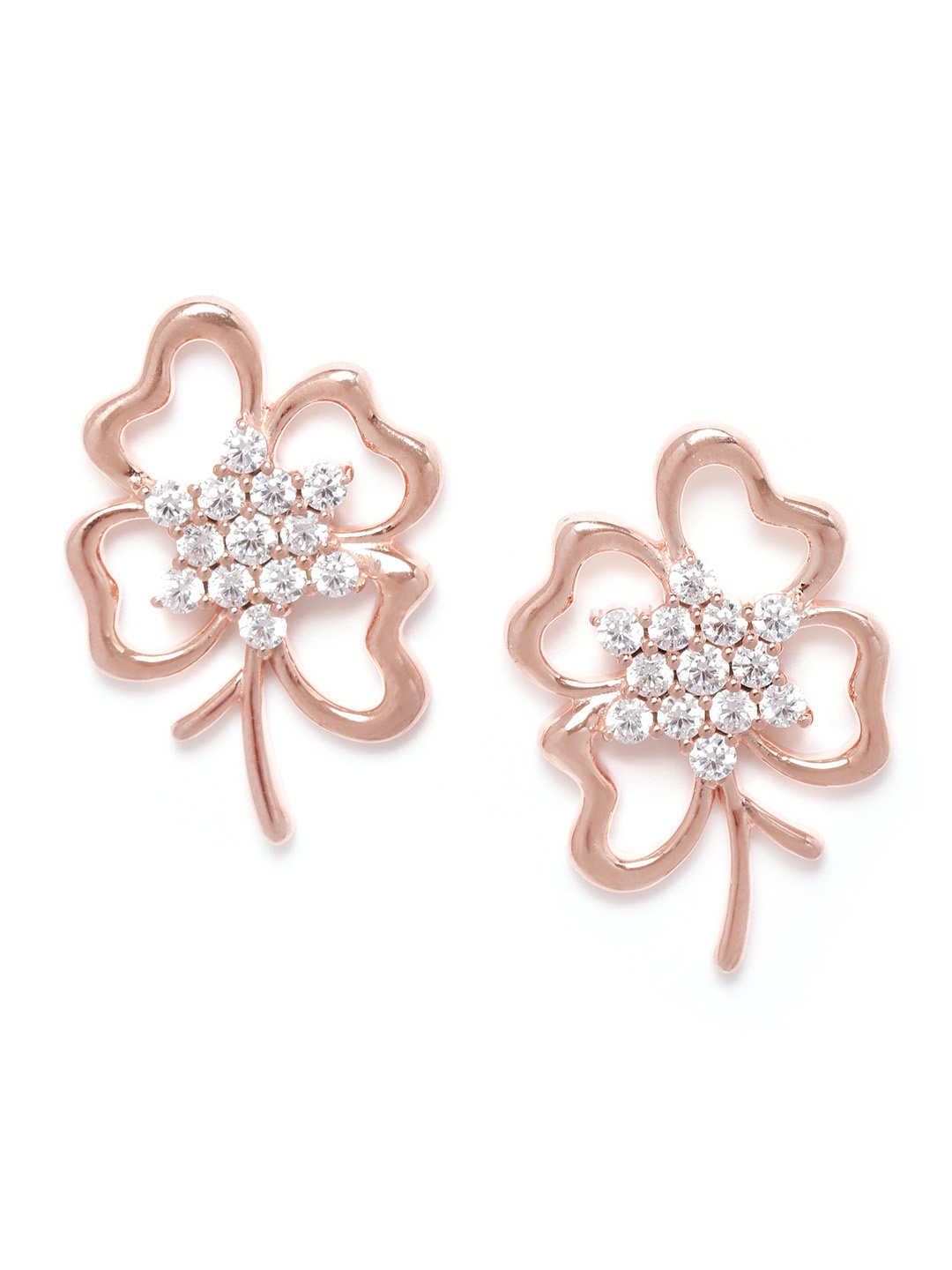 

Silgo Rose Gold-Plated CZ-Studded 925 Sterling Silver Floral Studs