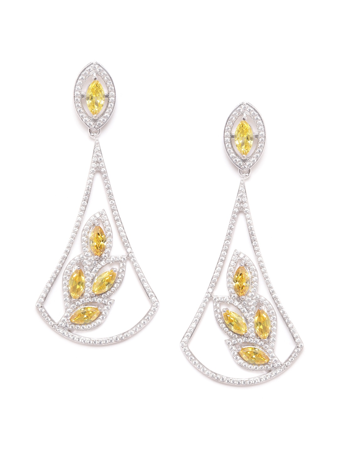 

Silgo Yellow Rhodium-Plated CZ-Studded 925 Sterling Silver Contemporary Drop Earrings