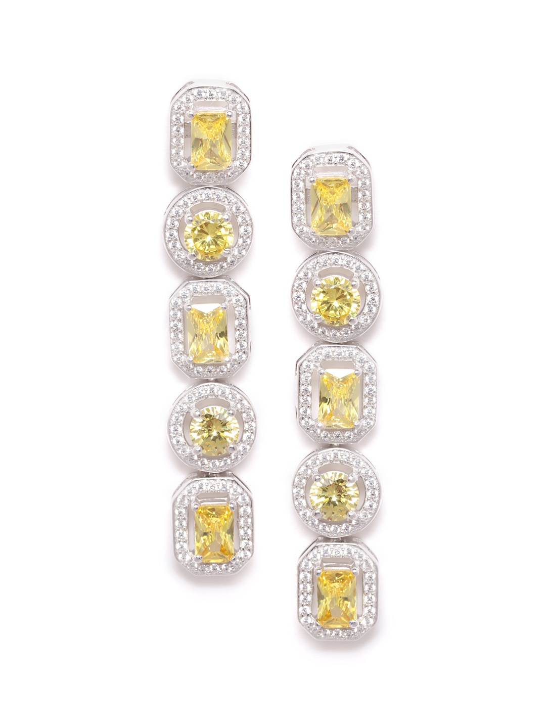 

Silgo Yellow Rhodium-Plated CZ-Studded 925 Sterling Silver Geometric Drop Earrings
