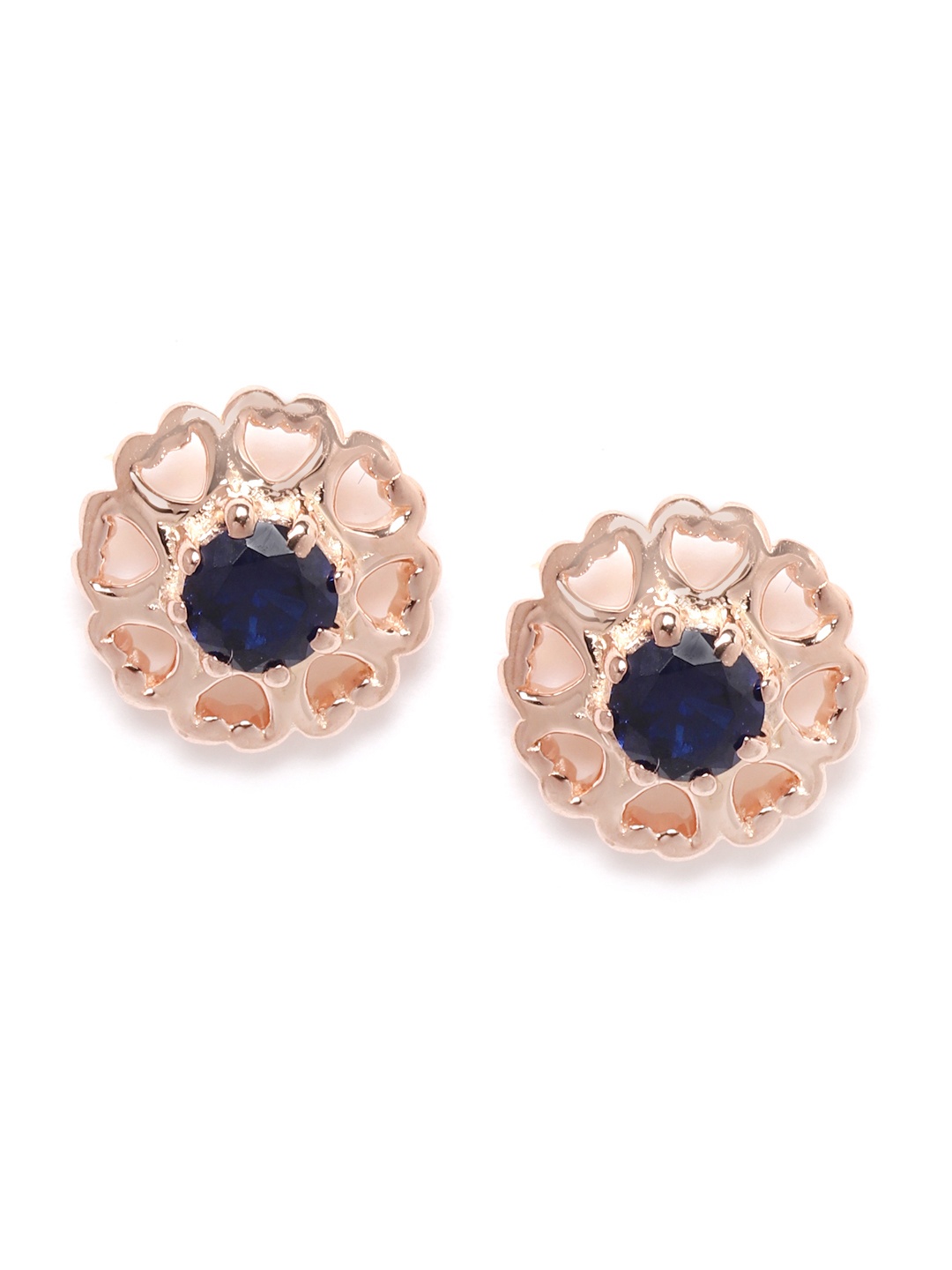 

Silgo Navy Blue Rose Gold-Plated CZ-Studded 925 Sterling Silver Circular Studs