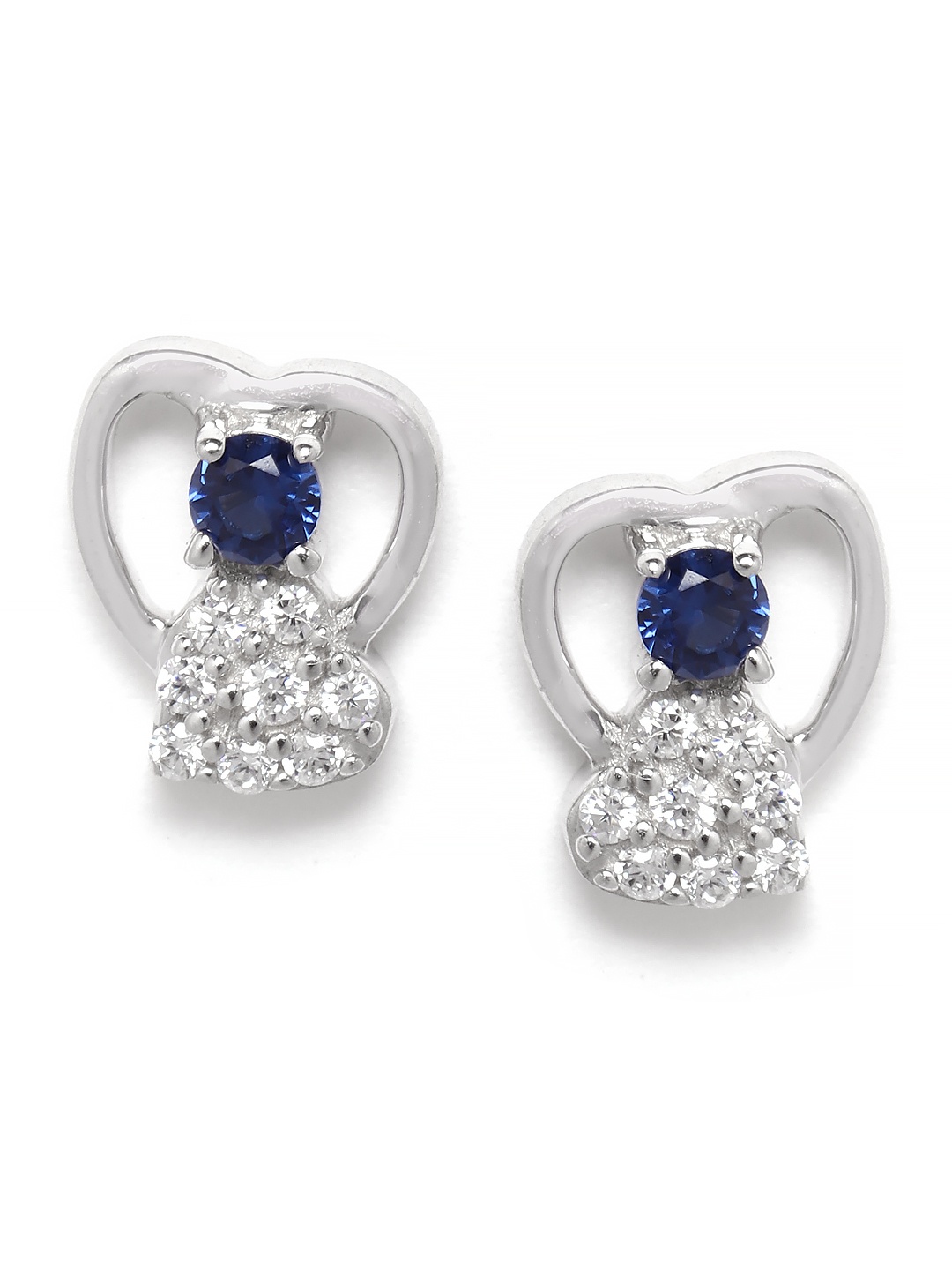 

Silgo Blue Rhodium-Plated CZ-Studded 925 Sterling Silver Heart-Shaped Studs