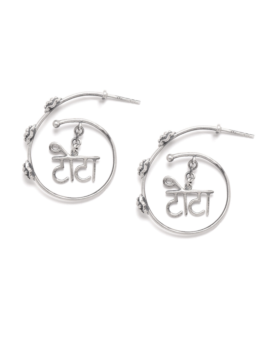 

Silgo Silver-Toned Rhodium-Plated CZ-Studded 925 Sterling Silver Quirky Hoop Earrings