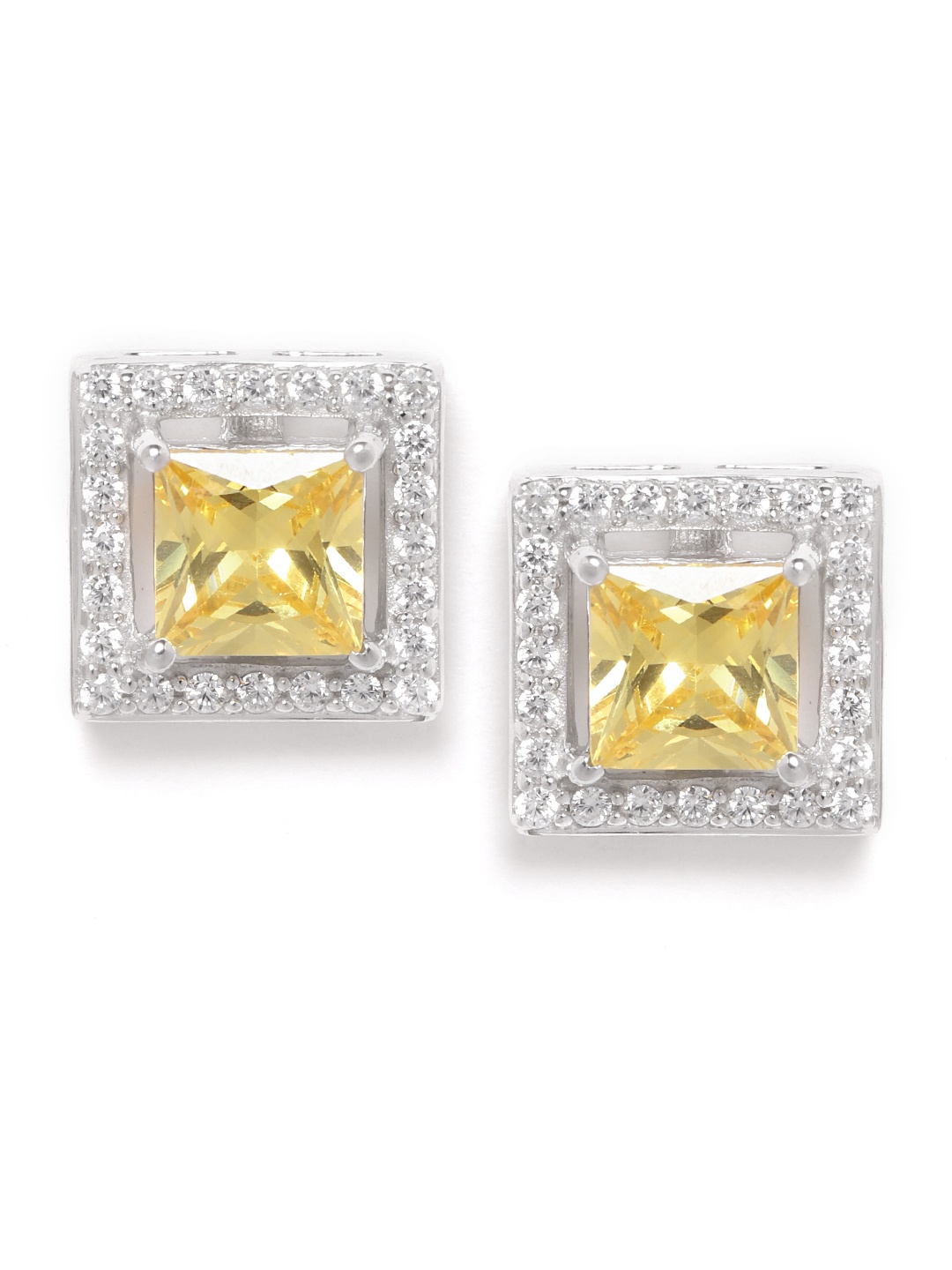 

Silgo 925 Sterling Silver Yellow Rhodium-Plated CZ Square Studs