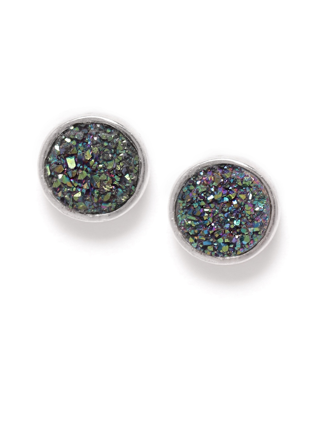 

Silgo 925 Sterling Silver Green Rhodium-Plated Artificial Stone Circular Studs