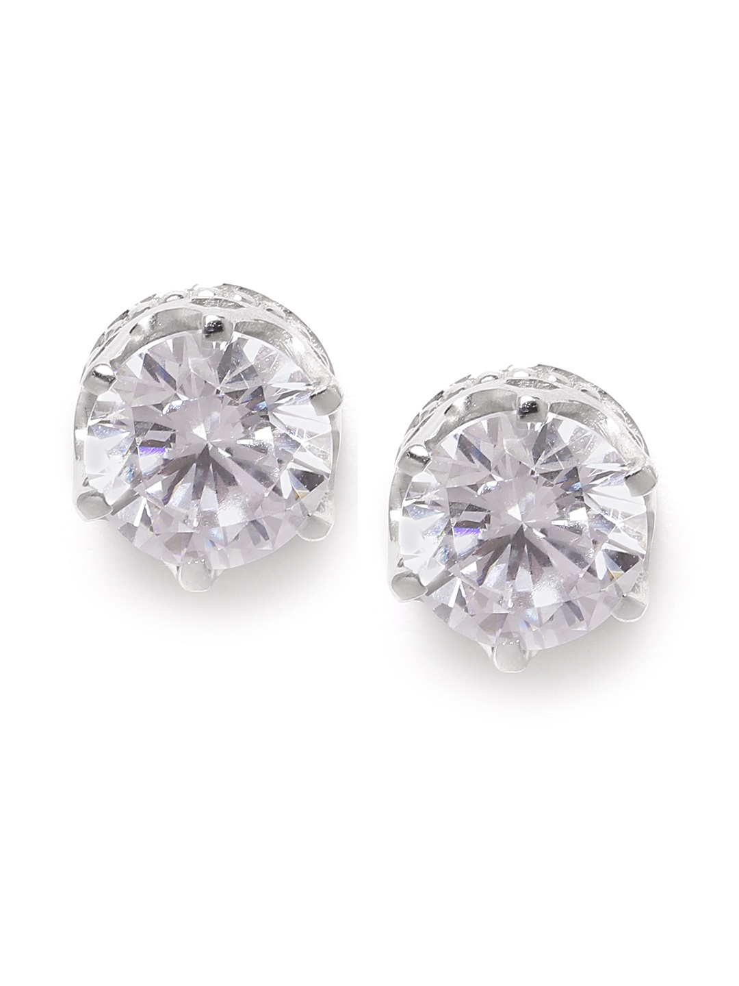 

Silgo Silver-Toned 925 Sterling Silver Rhodium Plated CZ Studded Circular Studs