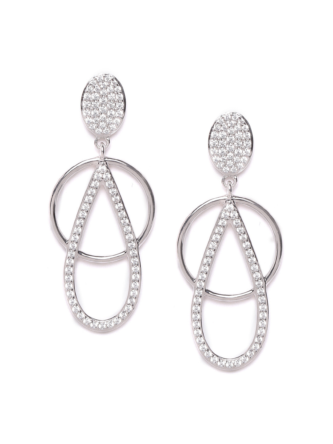 

Silgo 925 Sterling Silver Rhodium-Plated CZ Studded Teardrop-Shaped Drop Earrings