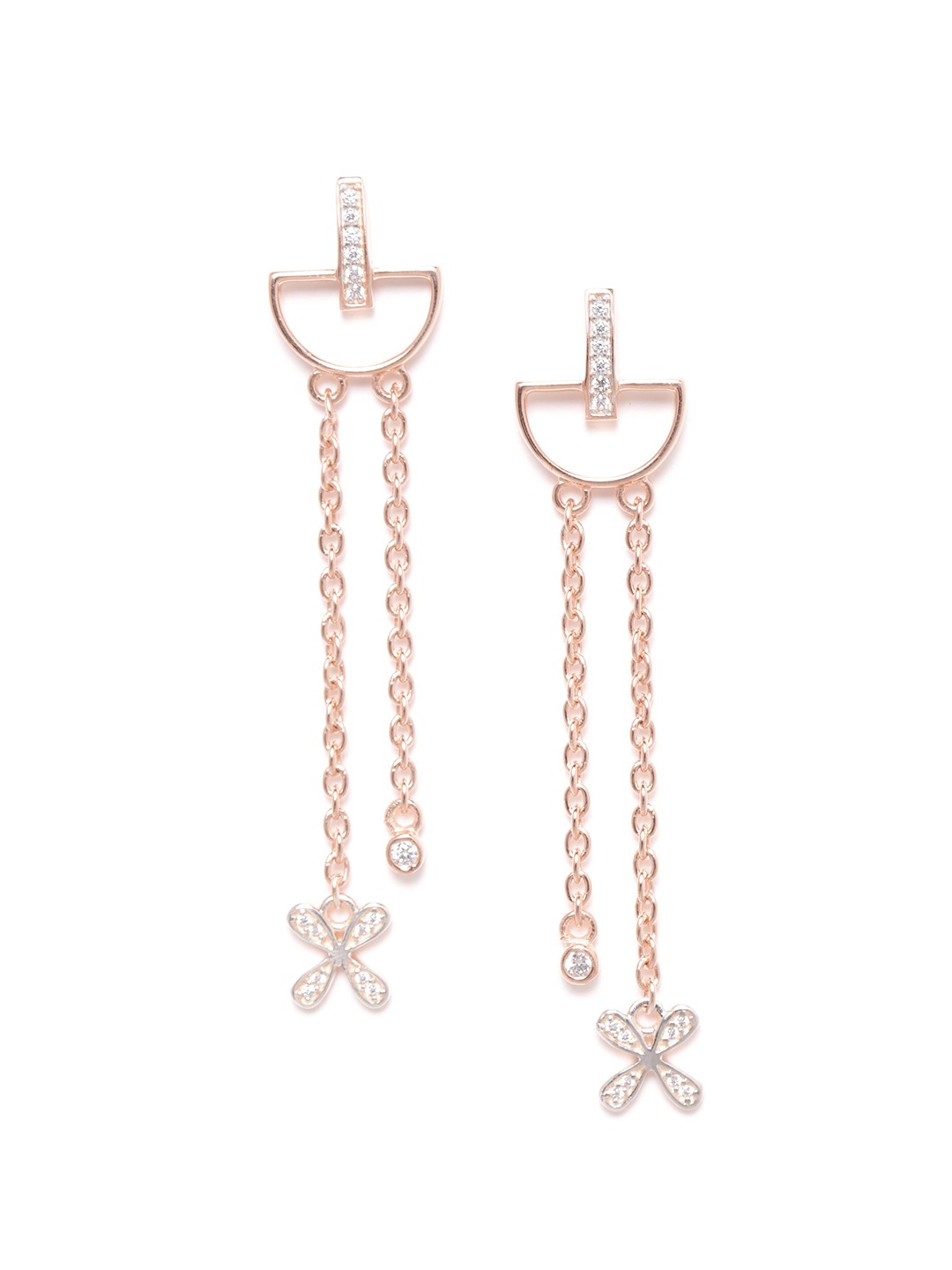 

Silgo Rose Gold-Plated CZ-Studded 925 Sterling Silver Geometric Drop Earrings