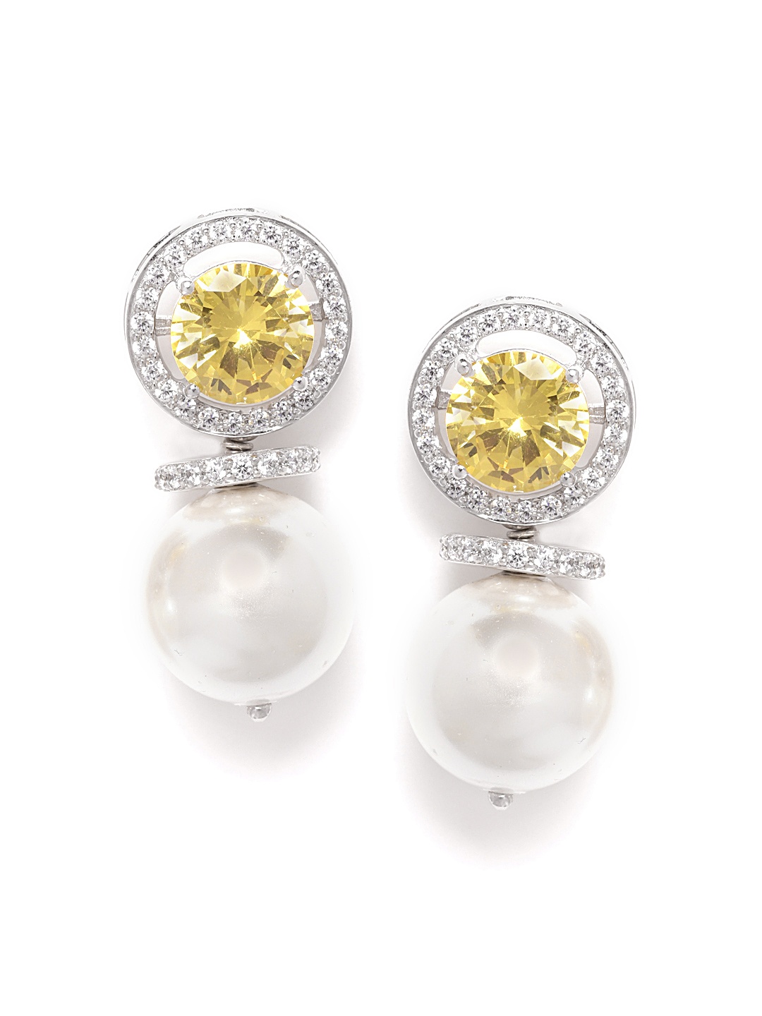 

Silgo Yellow & White 925 Sterling Silver Rhodium-Plated CZ Studded Spherical Drop Earrings