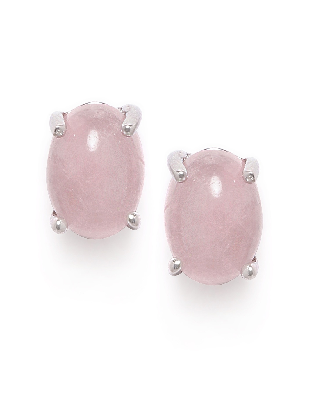 

Silgo Pink & Silver-Toned 925 Sterling Silver Rhodium Plated Quartz Studded Oval Studs