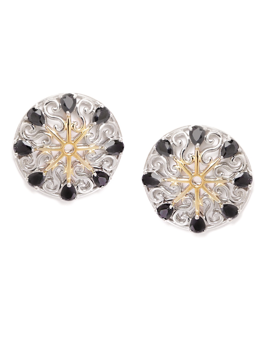 

Silgo Black & Silver-Toned 925 Sterling Silver Rhodium Plated CZ Studded Circular Studs