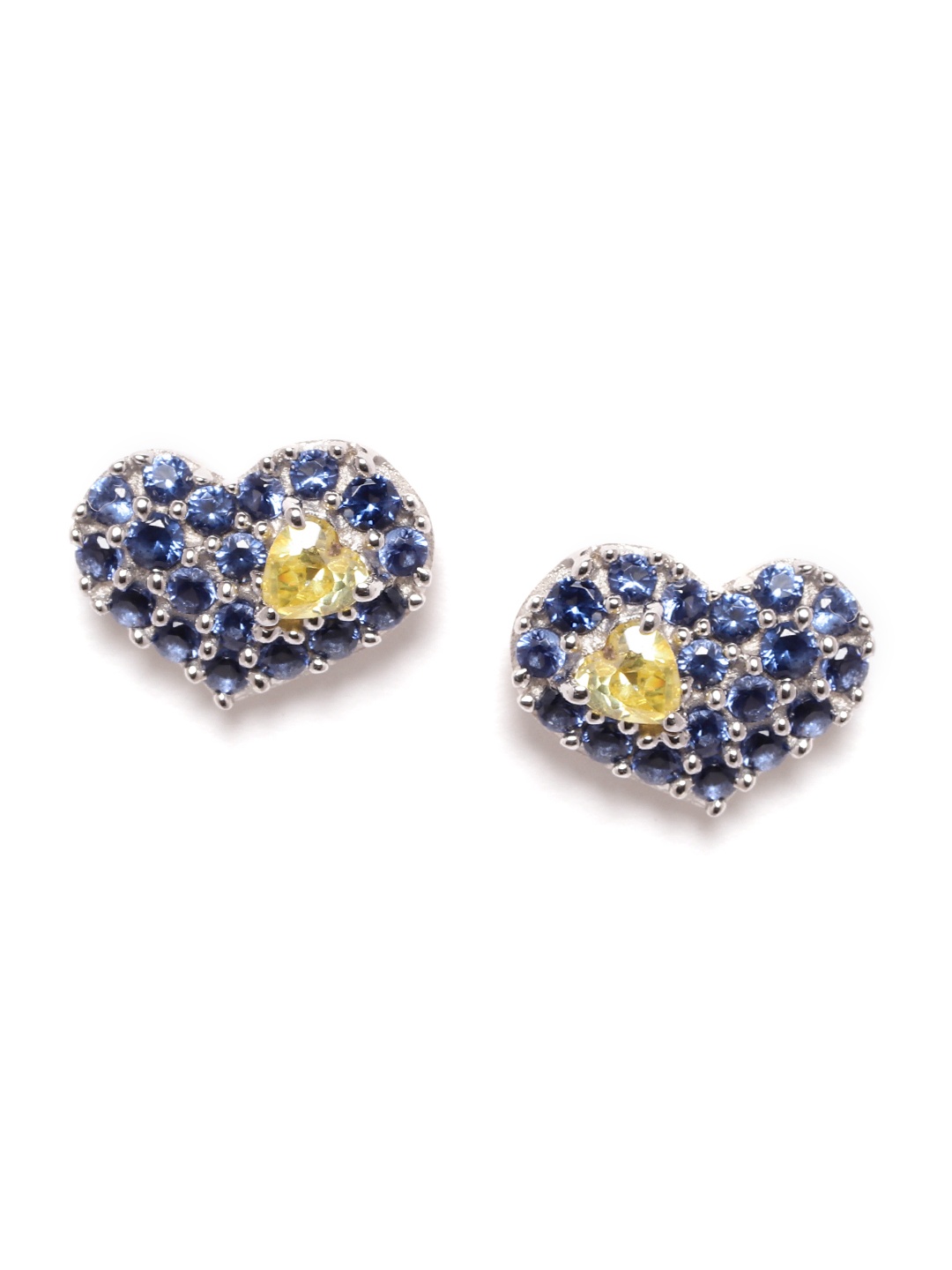 

Silgo 925 Sterling Silver Navy & Yellow Rhodium-Plated CZ Heart Shaped Studs, Navy blue