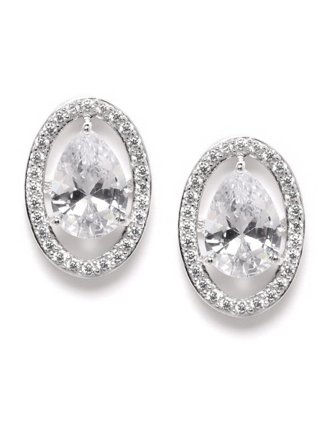 

Silgo 925 Sterling Silver Rhodium-Plated CZ Oval Studs