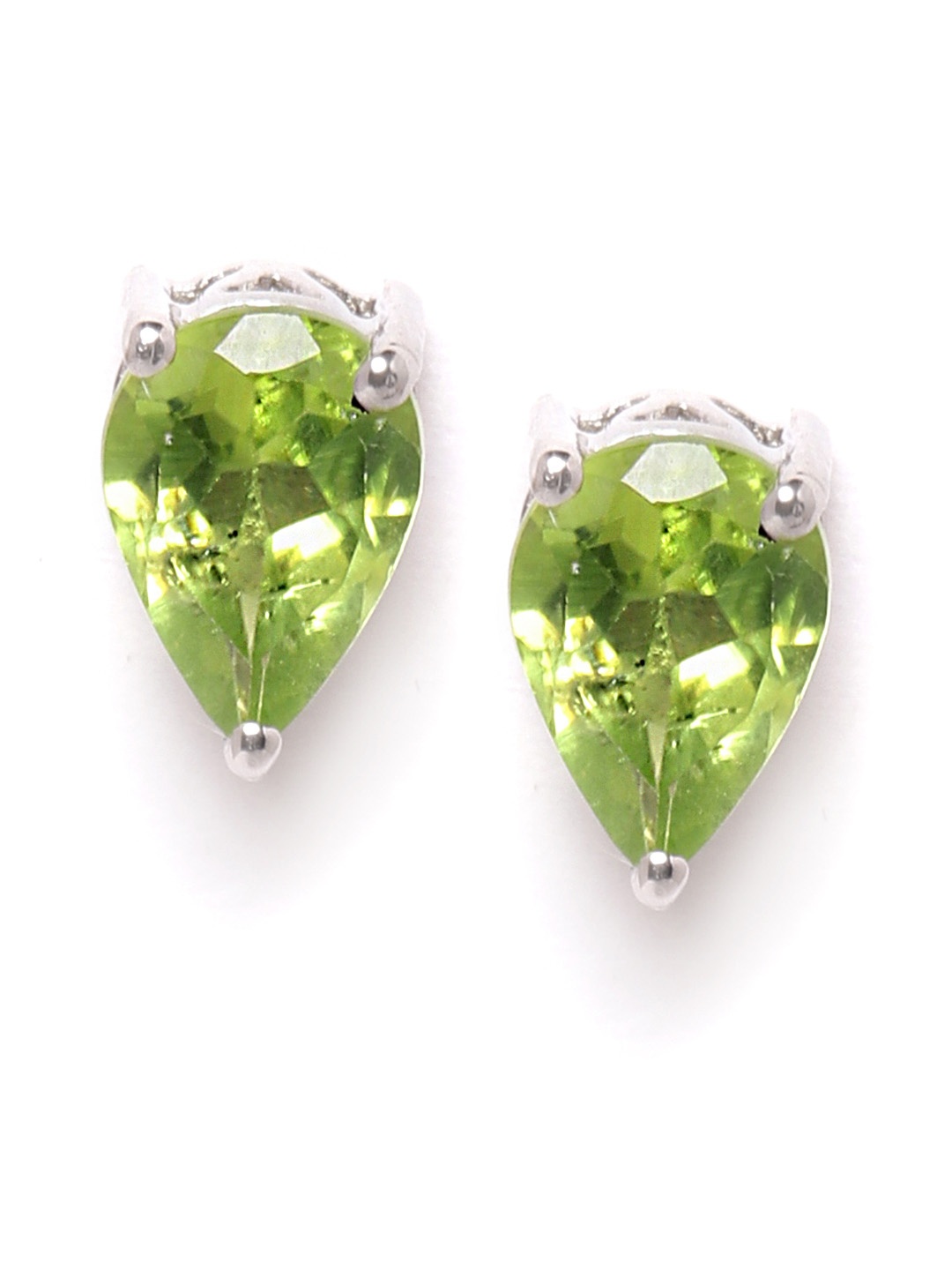 

Silgo Green Rhodium-Plated Peridot-Studded 925 Sterling Silver Teardrop-Shaped Studs