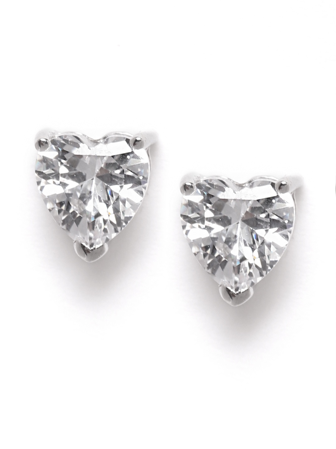 

Silgo Silver-Toned Rhodium-Plated CZ-Studded 925 Sterling Silver Heart-Shaped Studs