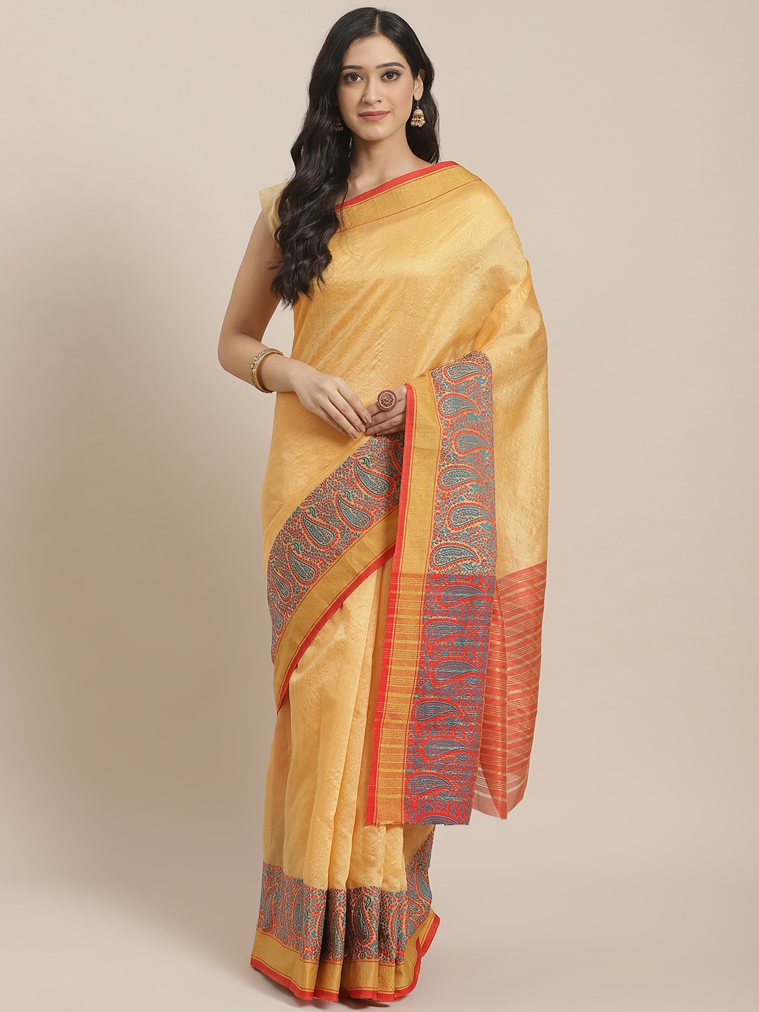 

Mitera Mustard Yellow Zari Solid Kanjeevaram Saree