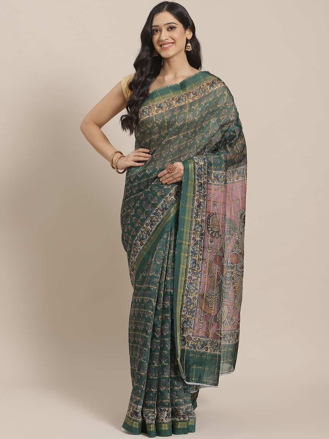 

Mitera Green & Beige Printed Saree