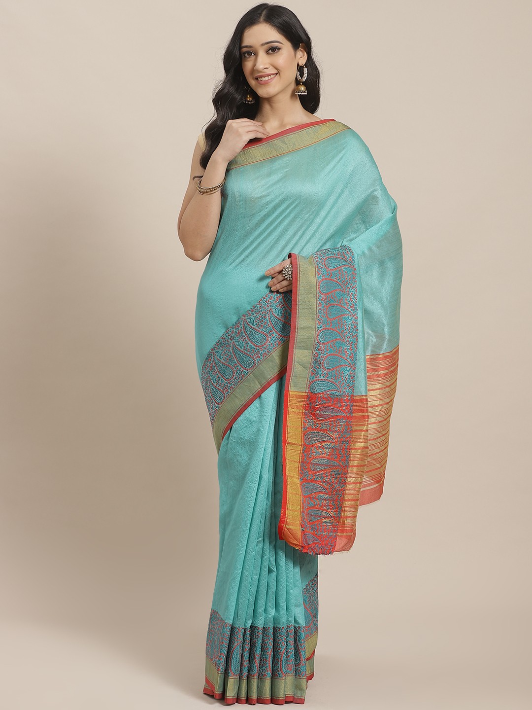 

Mitera Green Zari Solid Kanjeevaram Saree