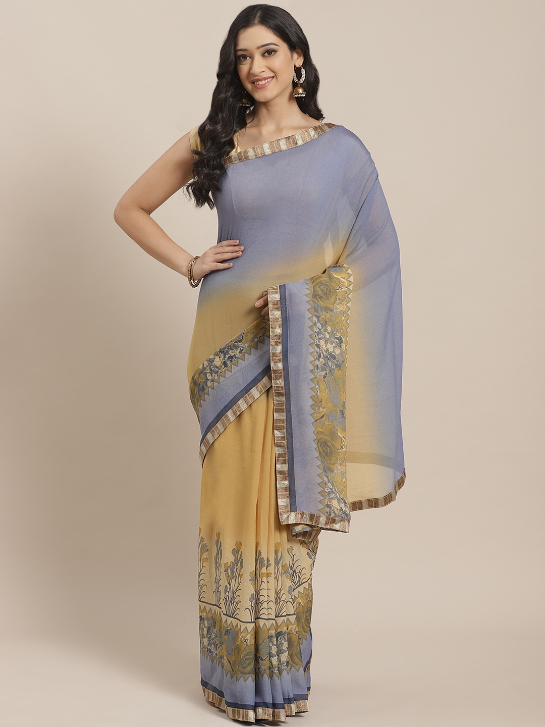 

KALINI Beige & Grey Printed Saree