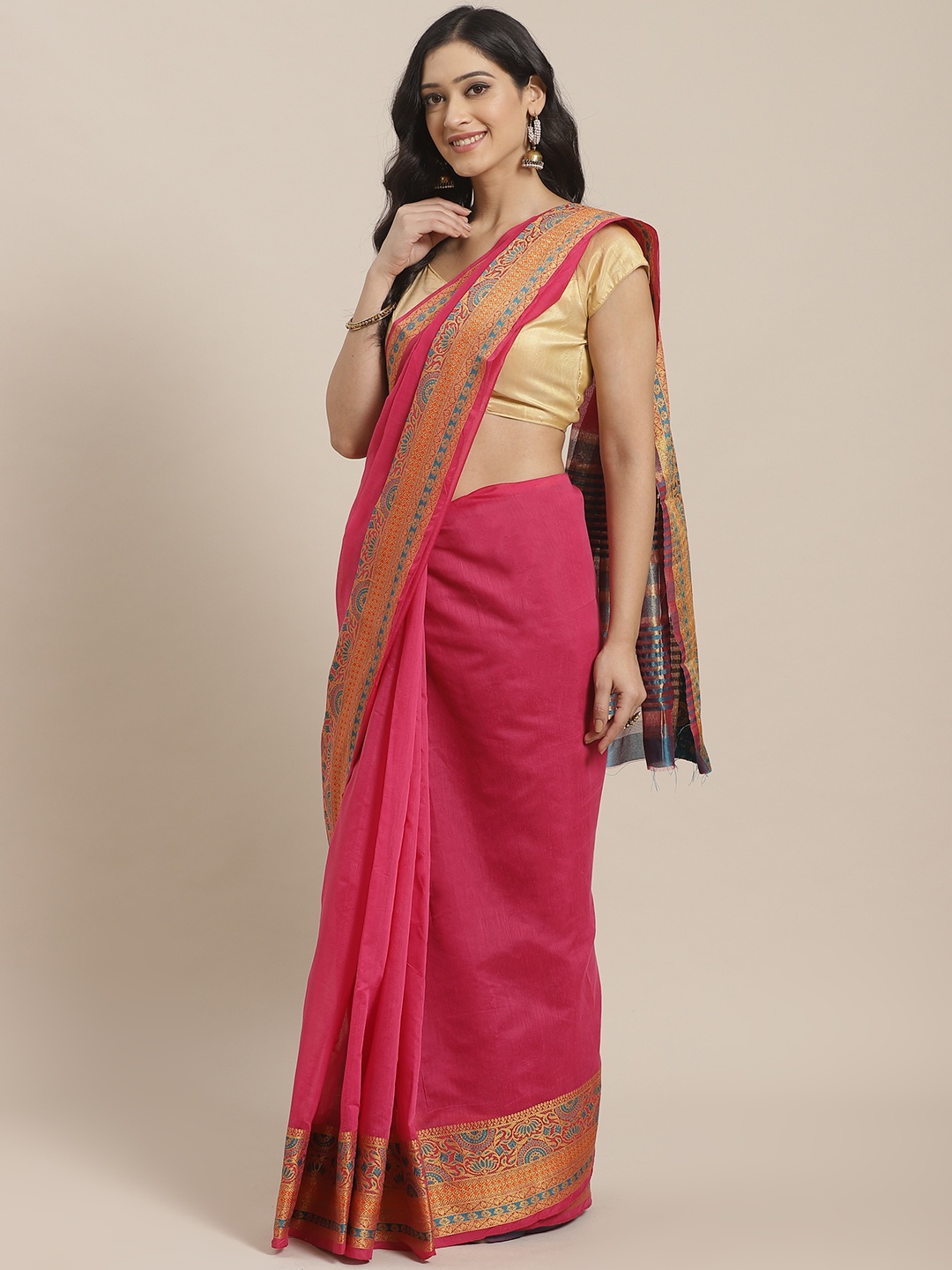 

Mitera Pink Solid Saree