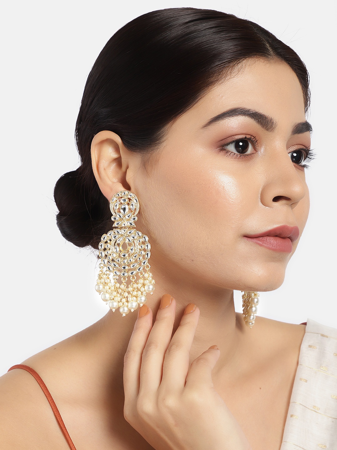 

LAIDA Gold-Plated Kundan Studded Circular Drop Earrings